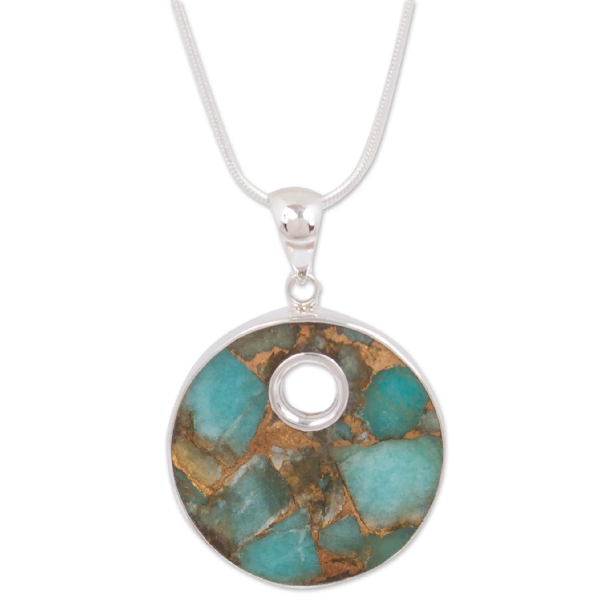 Terrestrial Beauty Sterling Silver and Composite Turquoise Necklace from Mexico - Image 3