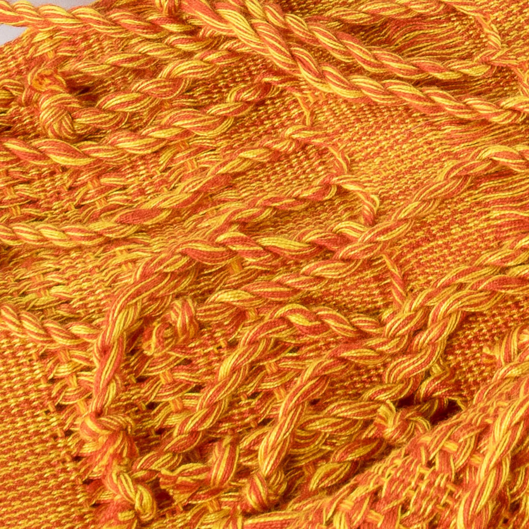 Textured Tangerine Guatemala Backstrap Handwoven Yellow-Orange Rayon Shawl - Image 5
