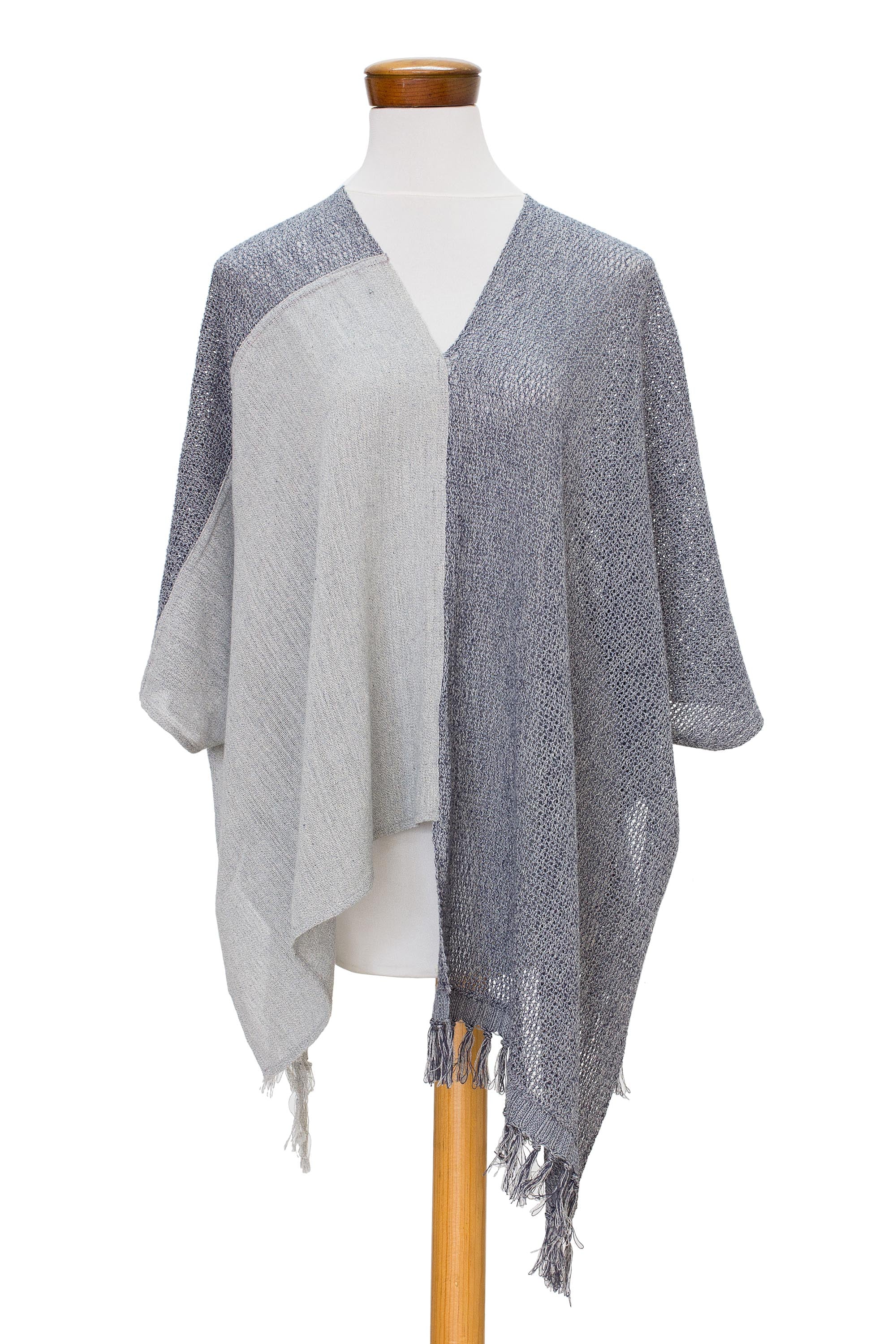 Textures of Guatemala Guatemalan Handwoven Natural and Recycled Cotton Poncho - Image 5