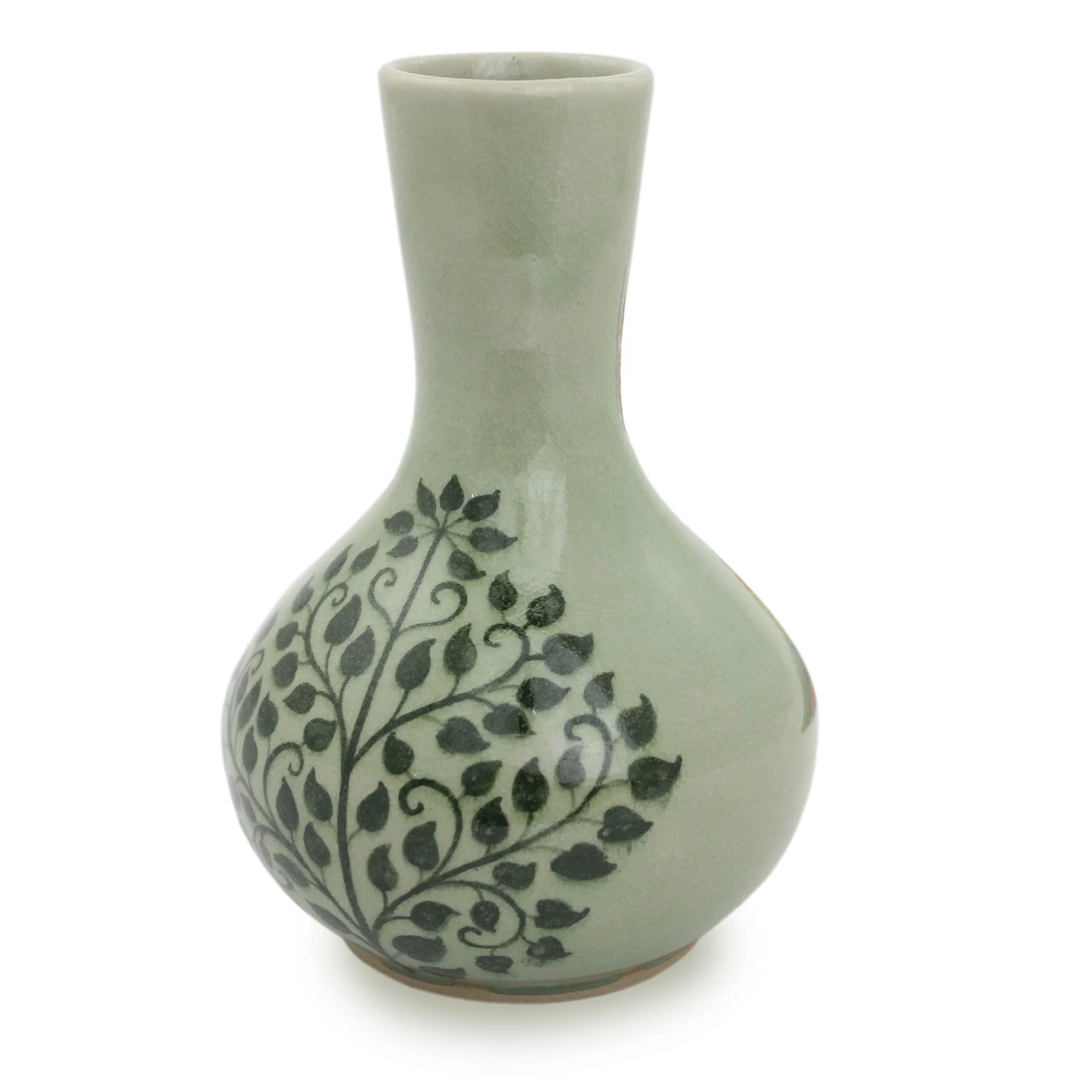 Thai Bodhi Fair Trade Thai Celadon Vase with Bodhi Tree Motif - Image 3