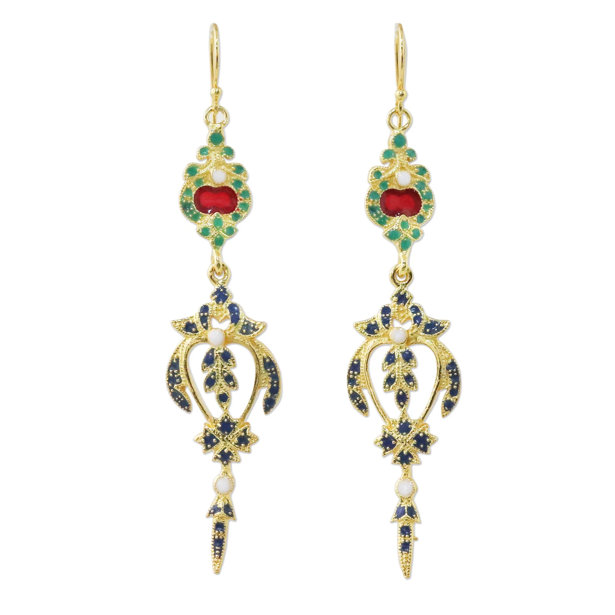 Thai Confection Gold Plated Brass Multicolored Earrings from Thailand - Image 2