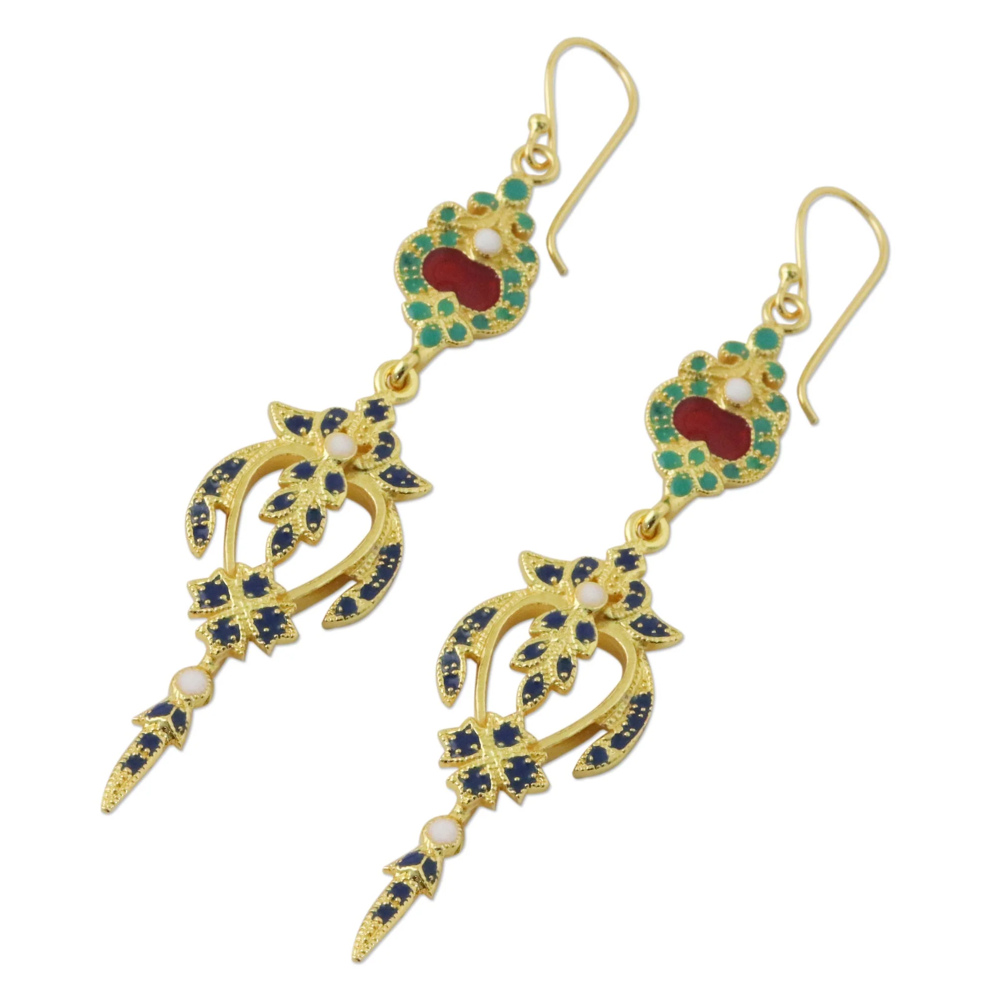 Thai Confection Gold Plated Brass Multicolored Earrings from Thailand - Image 5