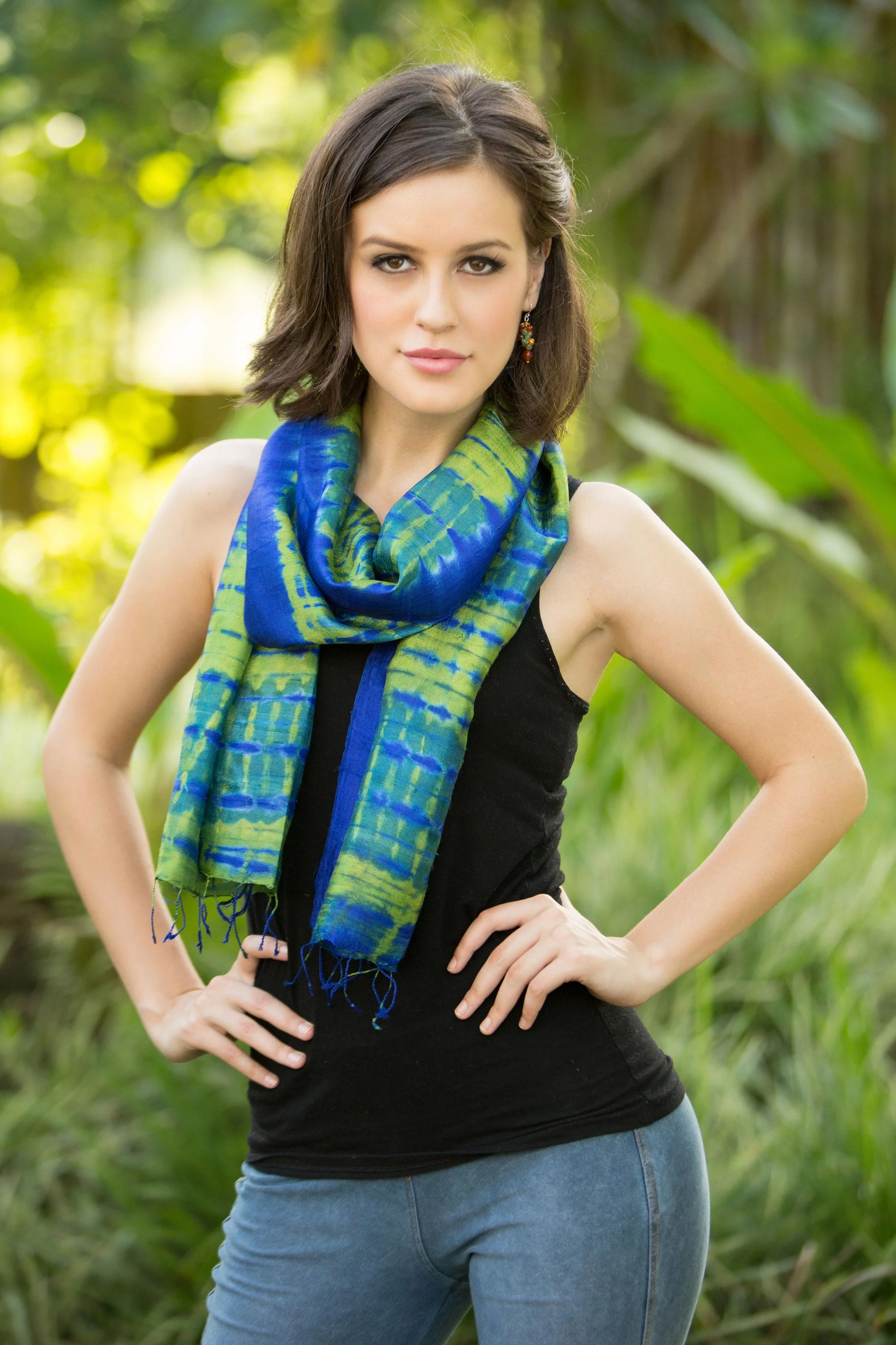 Thai Meadow Unique Handcrafted Tie-Dye Silk Scarf - Image 3