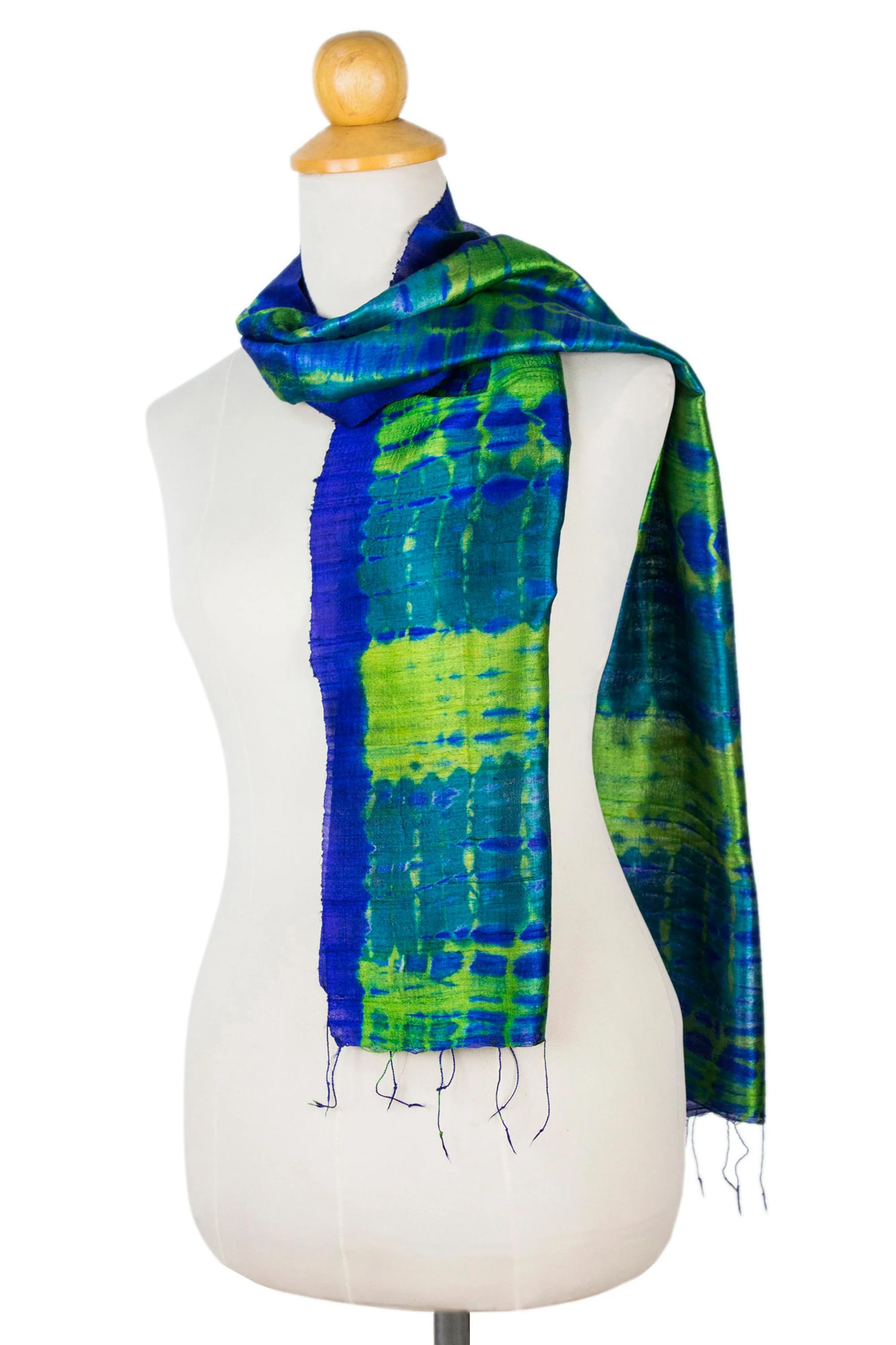 Thai Meadow Unique Handcrafted Tie-Dye Silk Scarf - Image 4