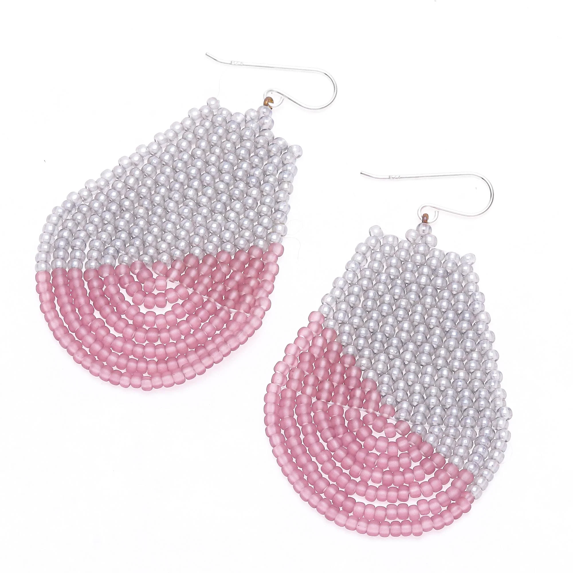 Thai Moon in Pink White and Pink Glass Beaded Dangle Earrings - Image 4
