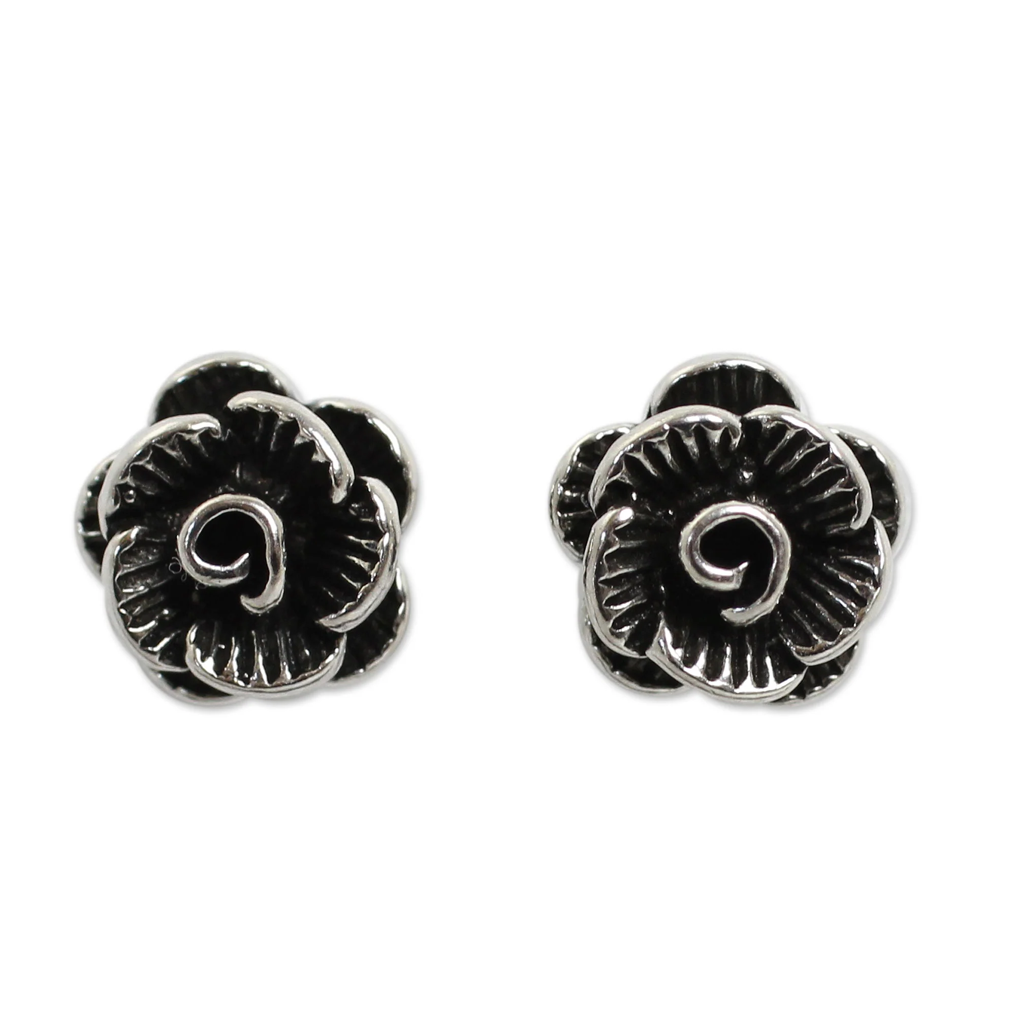 Thai Peony Sterling Flower Earrings - Image 2