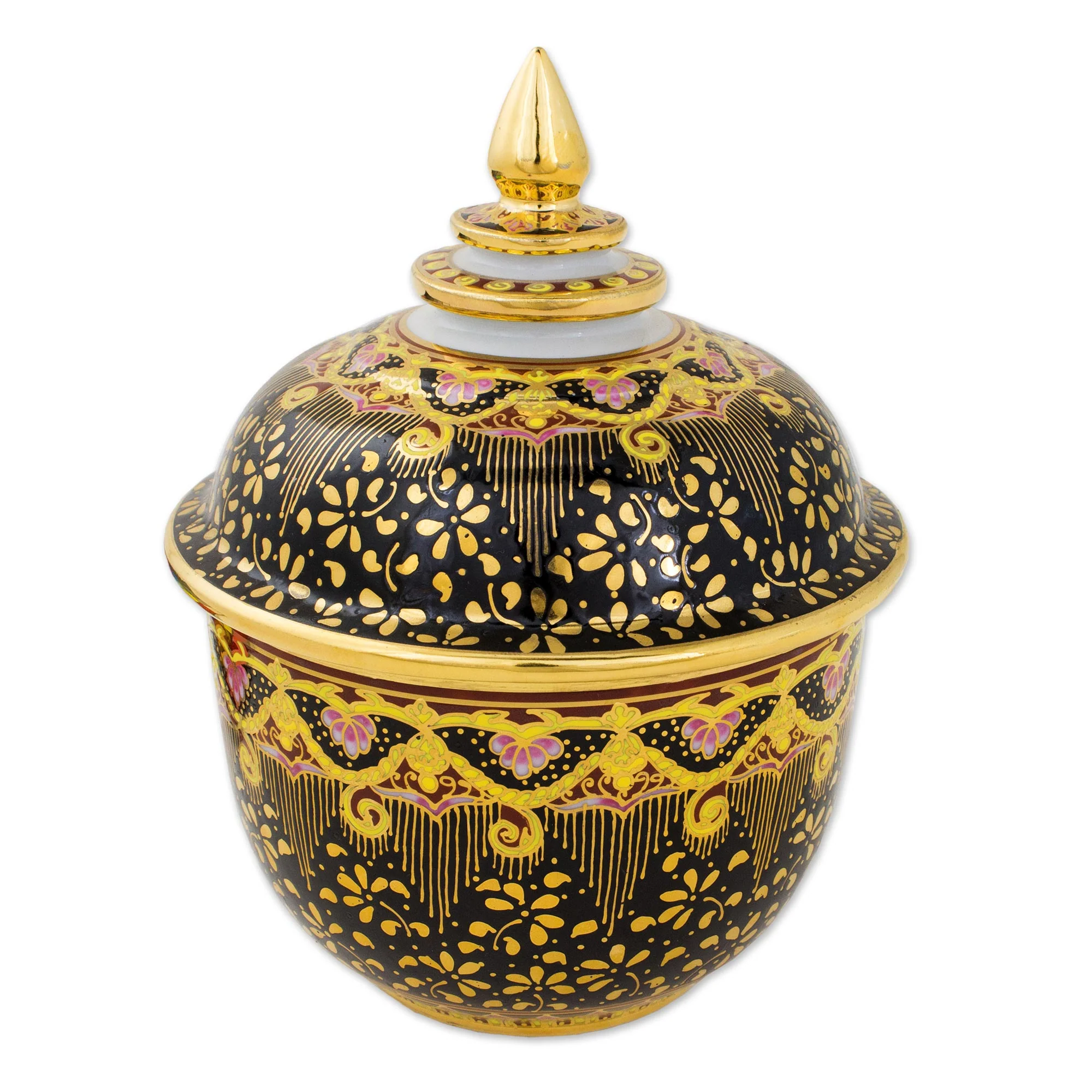 Thai Royal Pride Hand Painted Thai Decorative Benjarong Porcelain Jar - Image 2