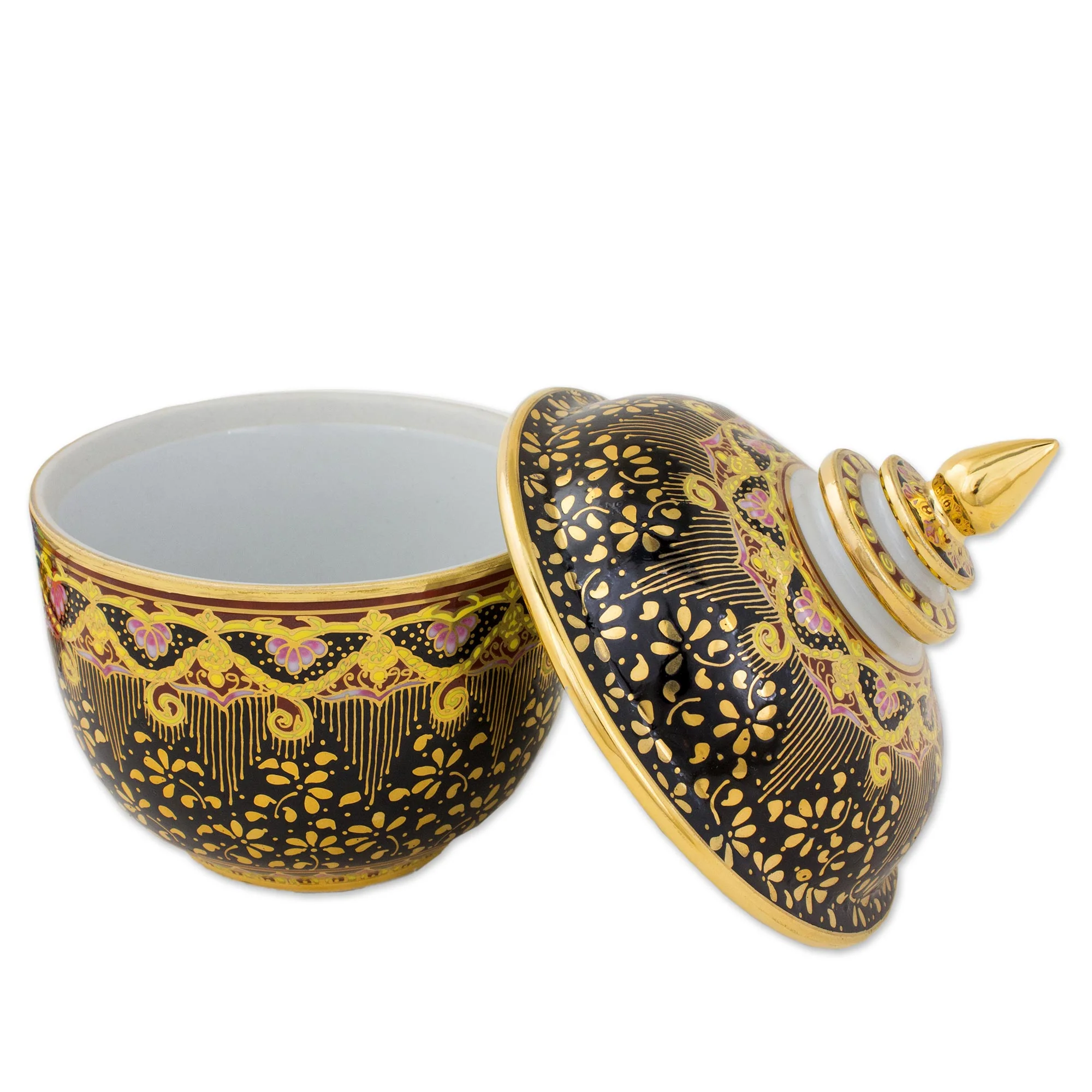 Thai Royal Pride Hand Painted Thai Decorative Benjarong Porcelain Jar - Image 3