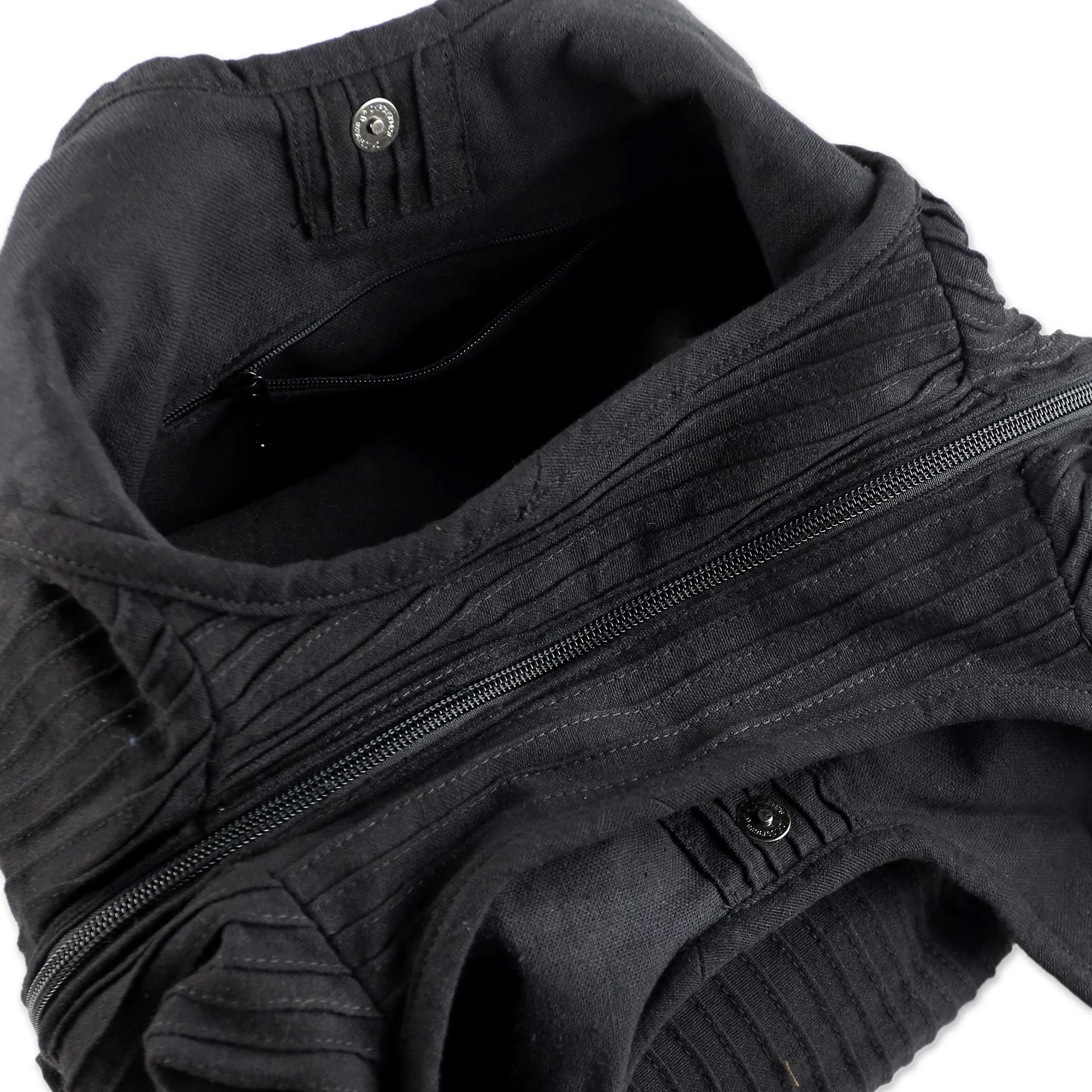 Thai Texture in Black 100% Cotton Textured Shoulder Bag in Black from Thailand - Image 4