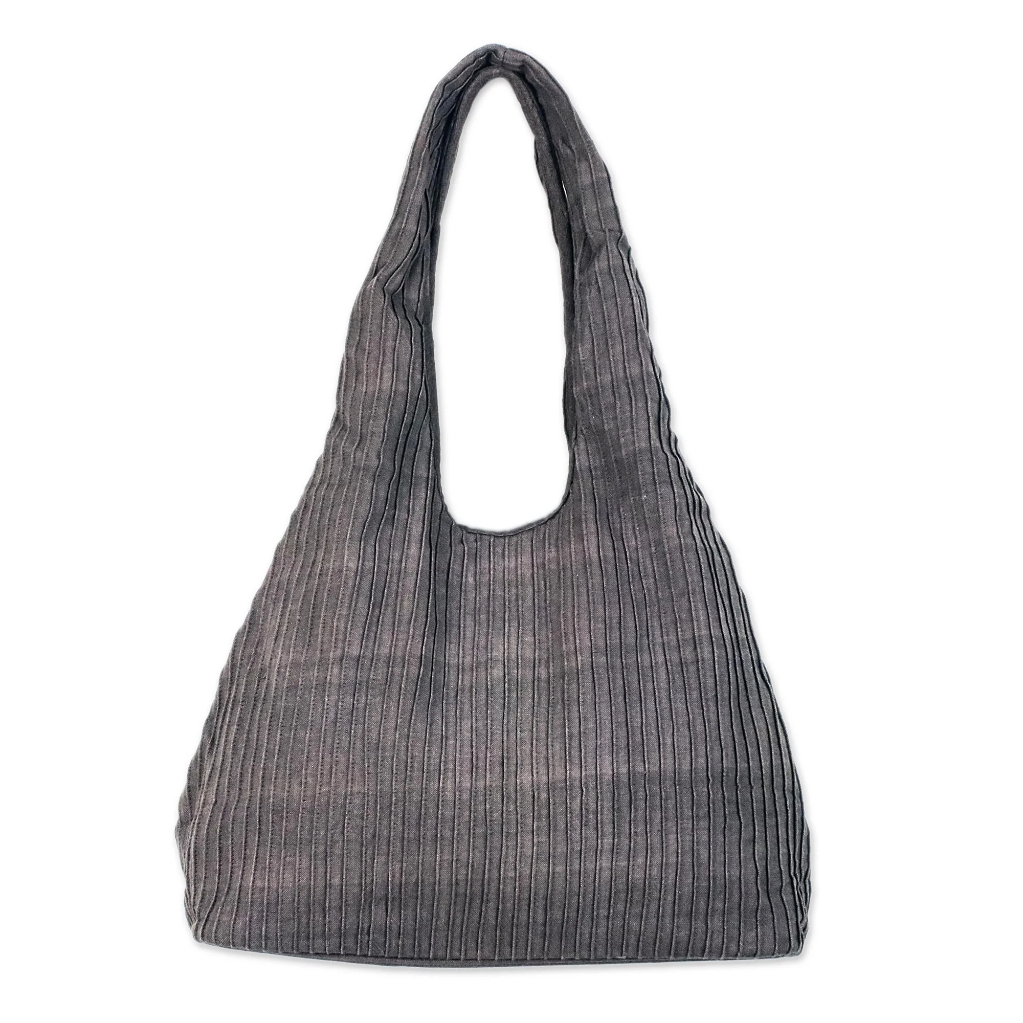 Thai Texture in Grey Cotton Shoulder Bag - Image 2