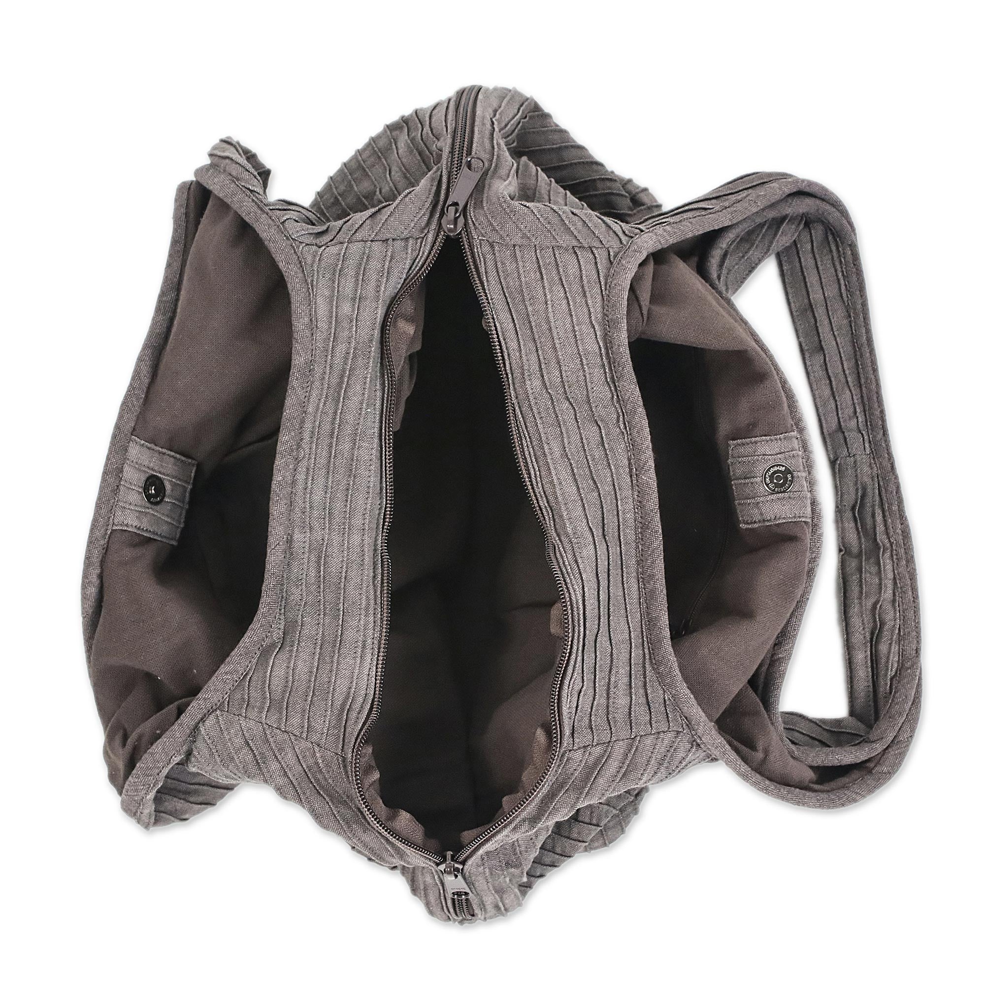 Thai Texture in Grey Cotton Shoulder Bag - Image 3