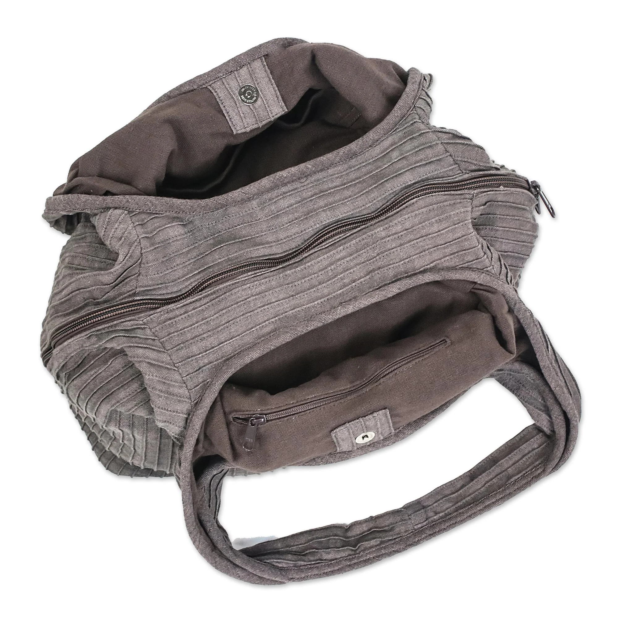 Thai Texture in Grey Cotton Shoulder Bag - Image 4