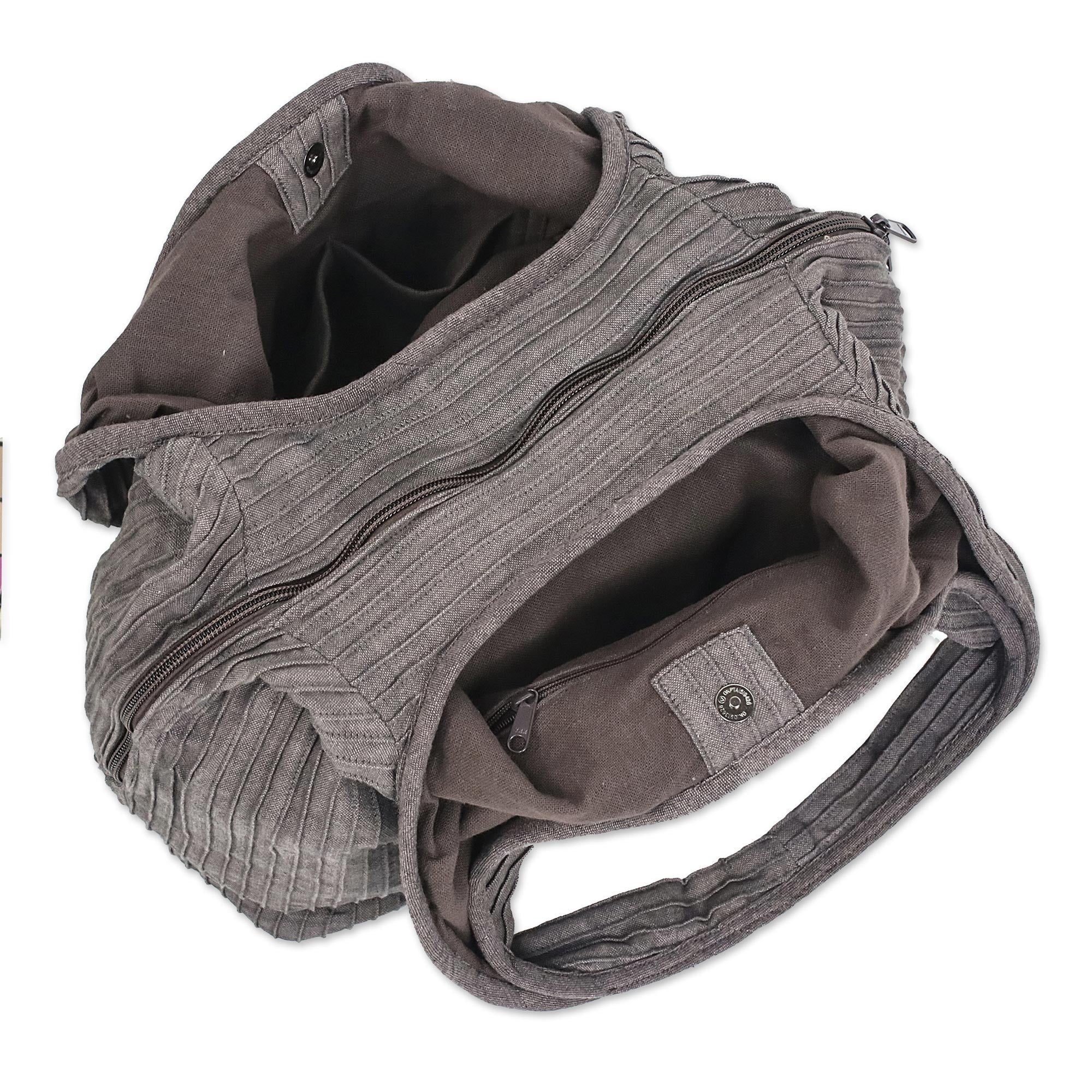 Thai Texture in Grey Cotton Shoulder Bag - Image 5