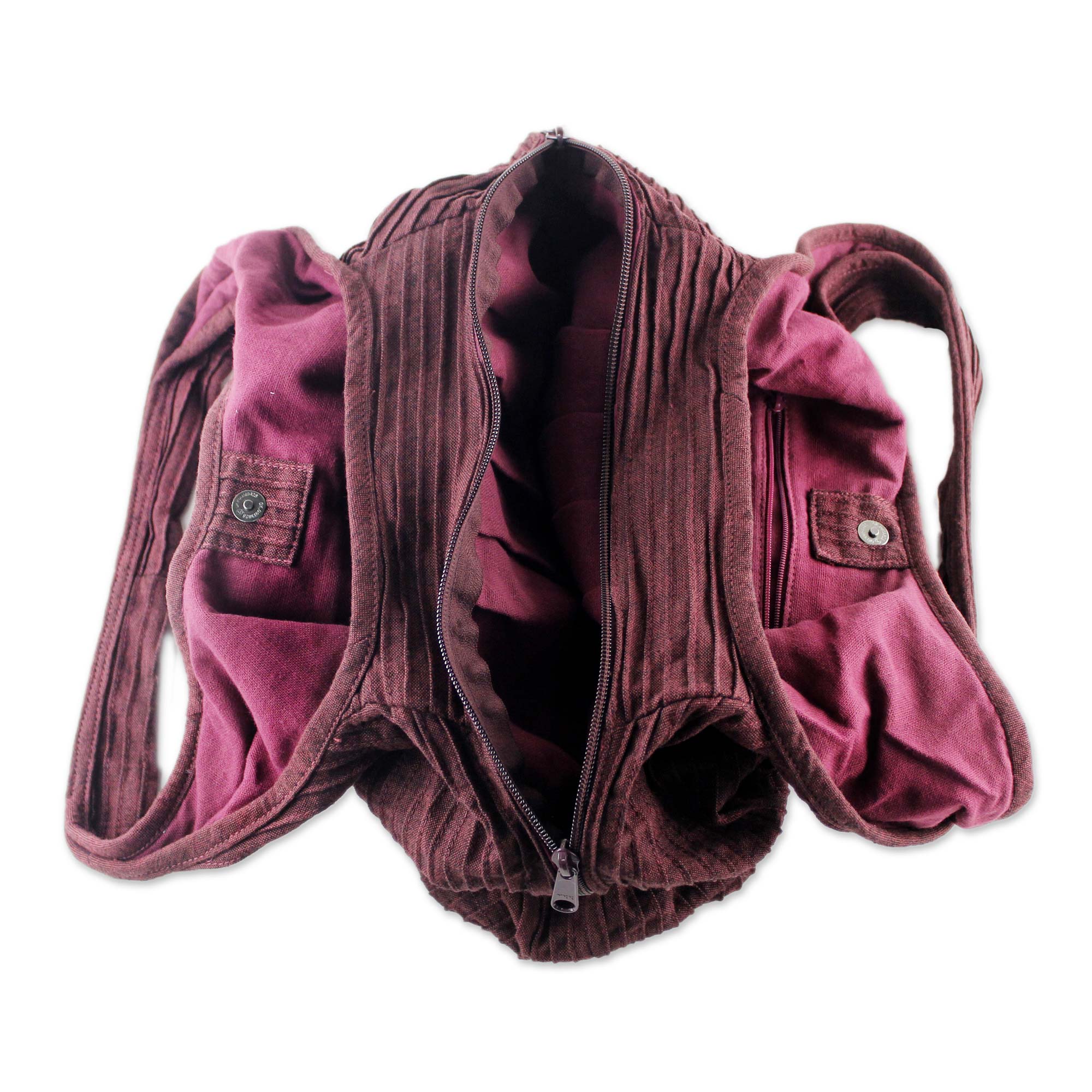 Thai Texture in Wine 100% Cotton Textured Shoulder Bag in Wine from Thailand - Image 4