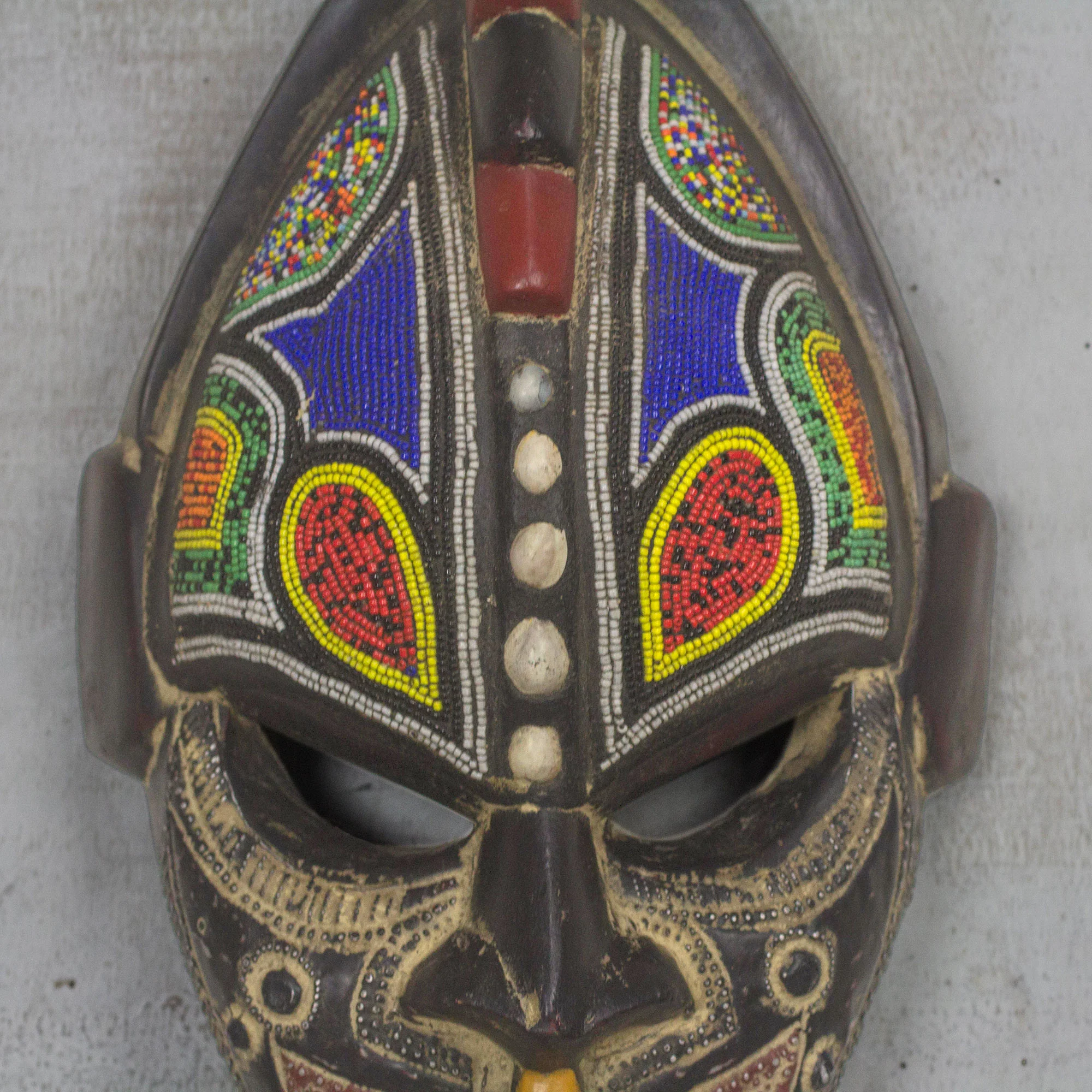 Thamsanqa Multi-Color Hand Carved Wood African Good Luck Wall Mask - Image 4