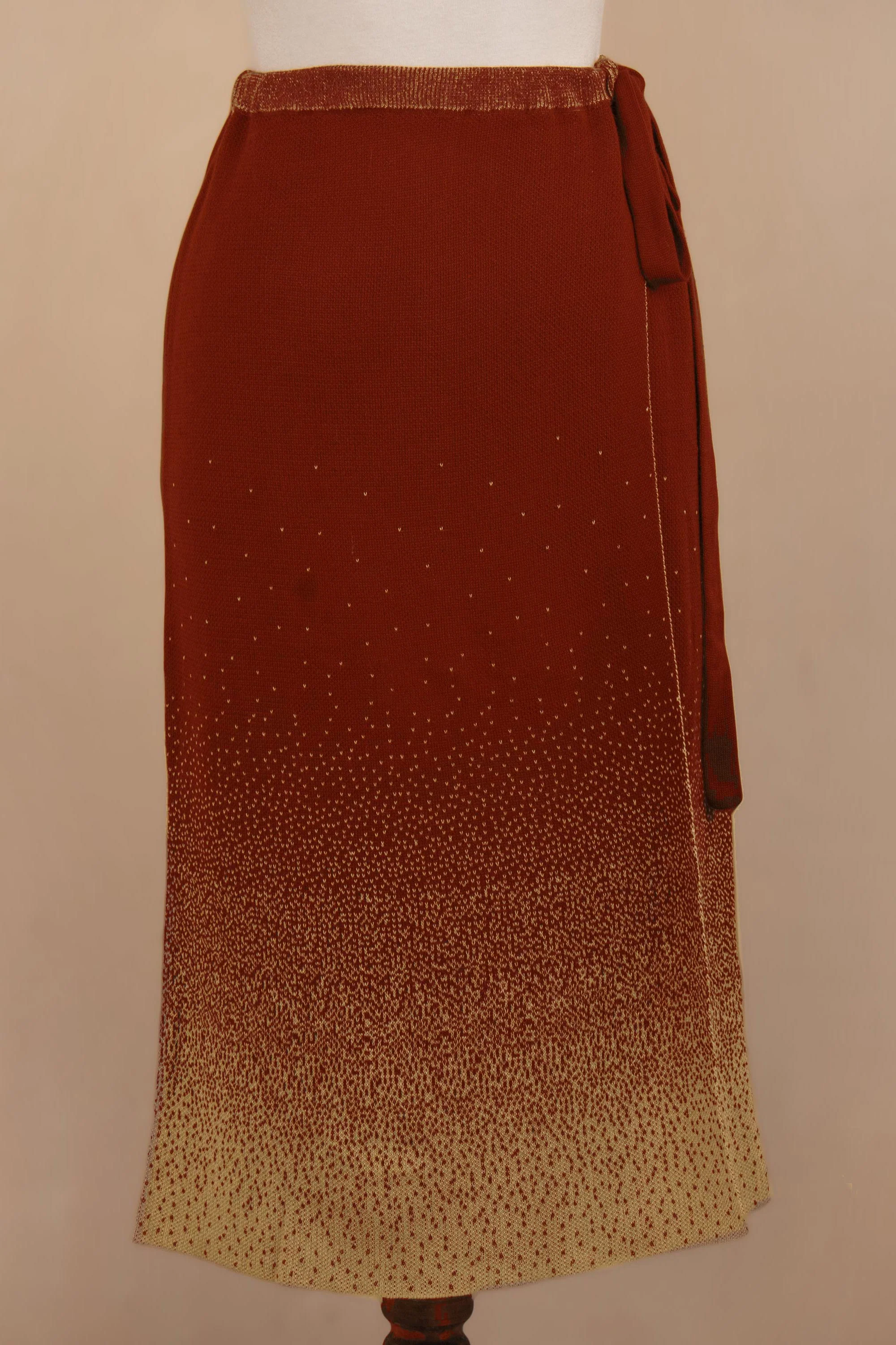 Thanta Degrade in Brown Organic Cotton Knit Wrap Degrade Russet Wrap Skirt from Peru - Image 4