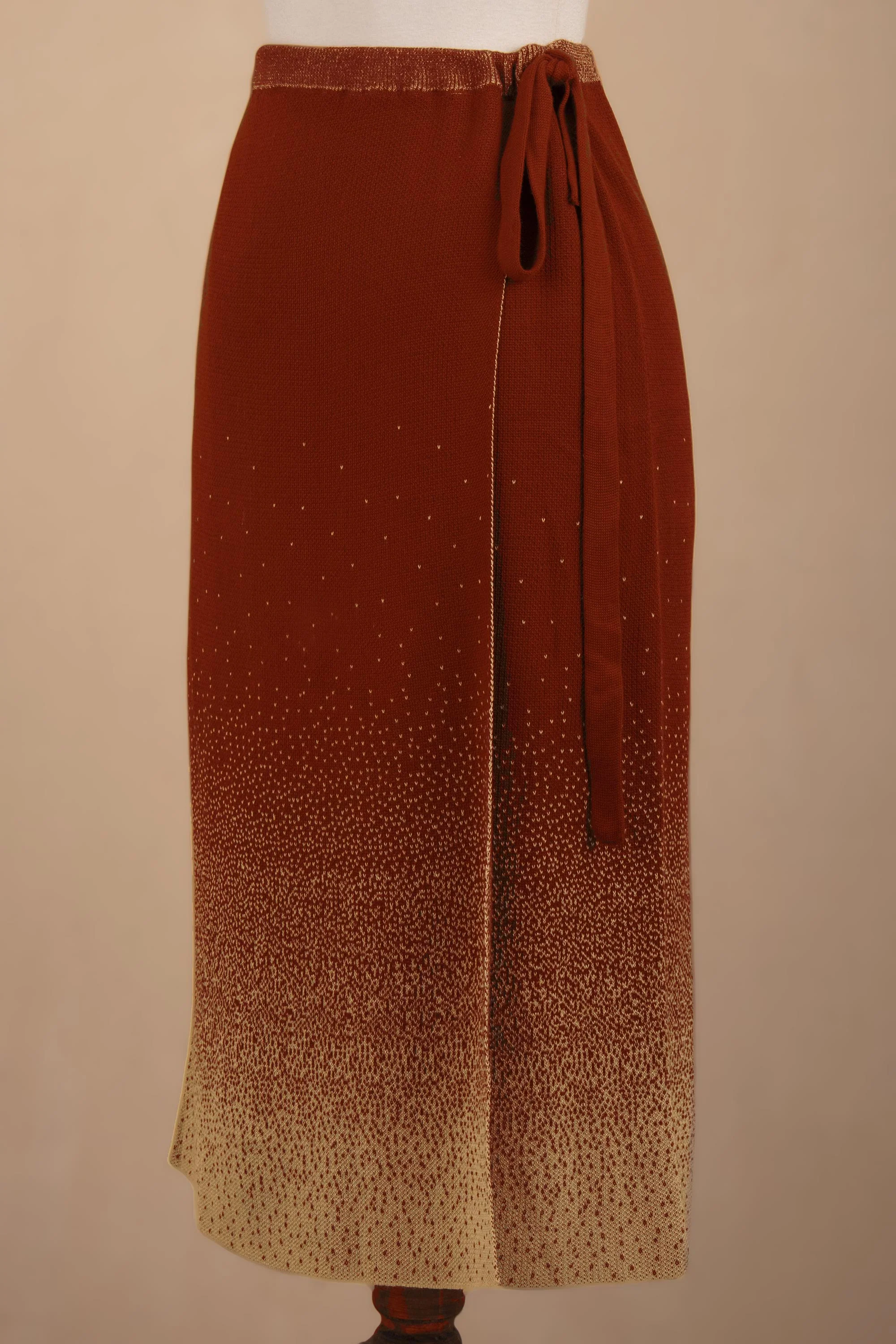 Thanta Degrade in Brown Organic Cotton Knit Wrap Degrade Russet Wrap Skirt from Peru - Image 5