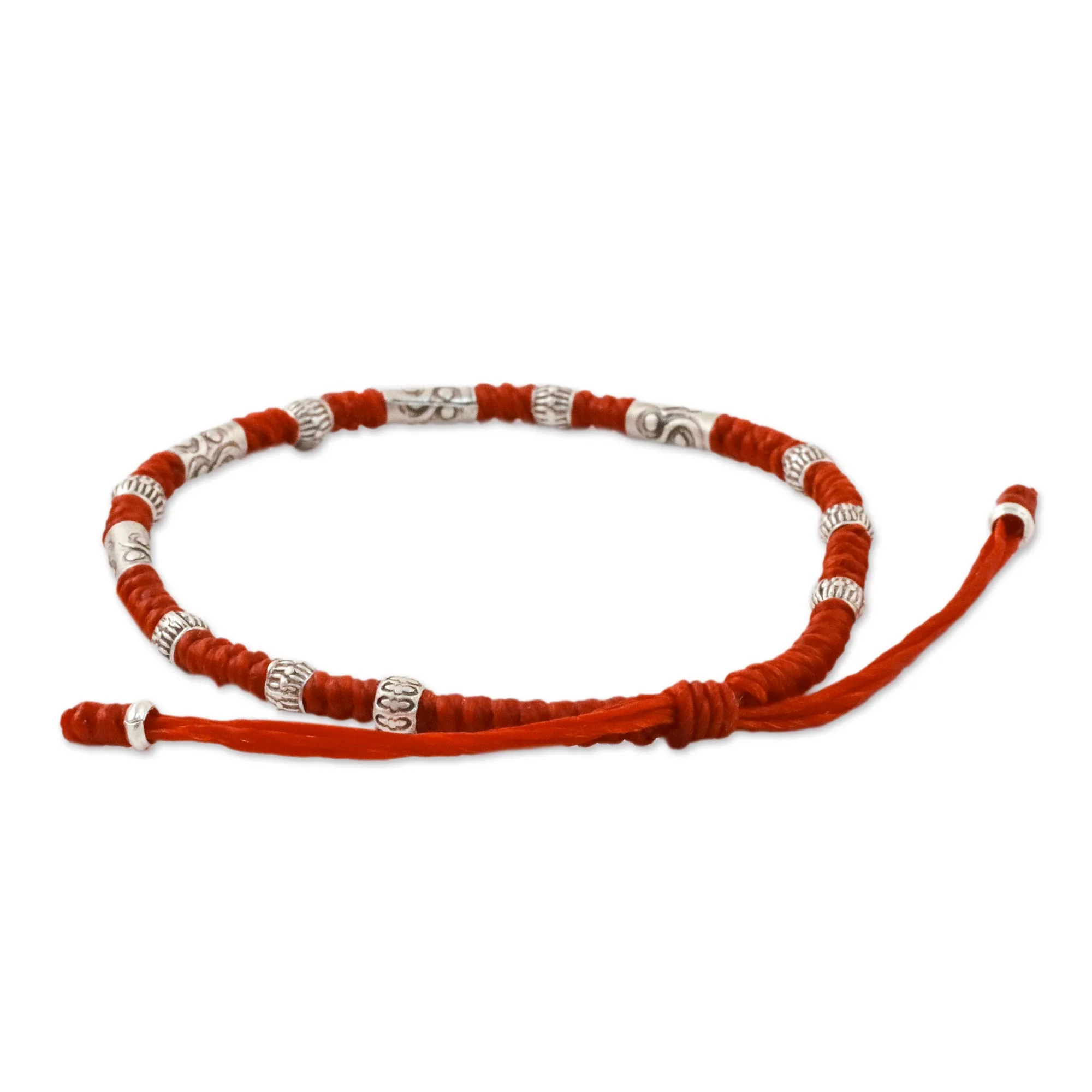 The Balance Red Unisex 950 Karen Silver Cord Beaded Bracelet - Image 5
