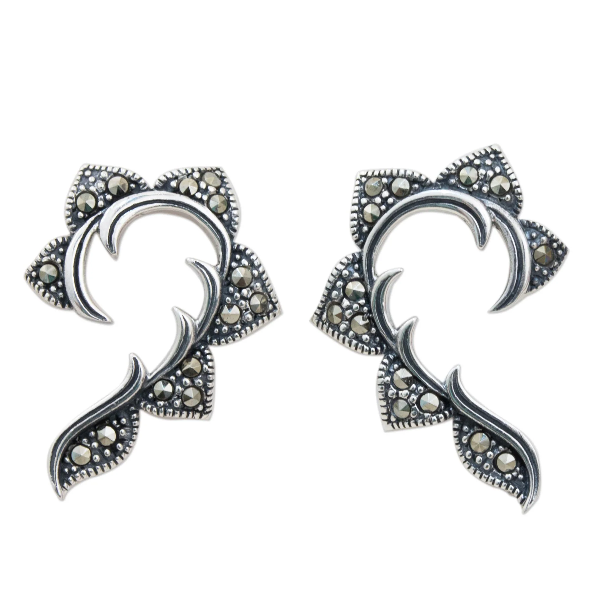 The Dearest Marcasite & Silver Curved Button Earrings - Image 2