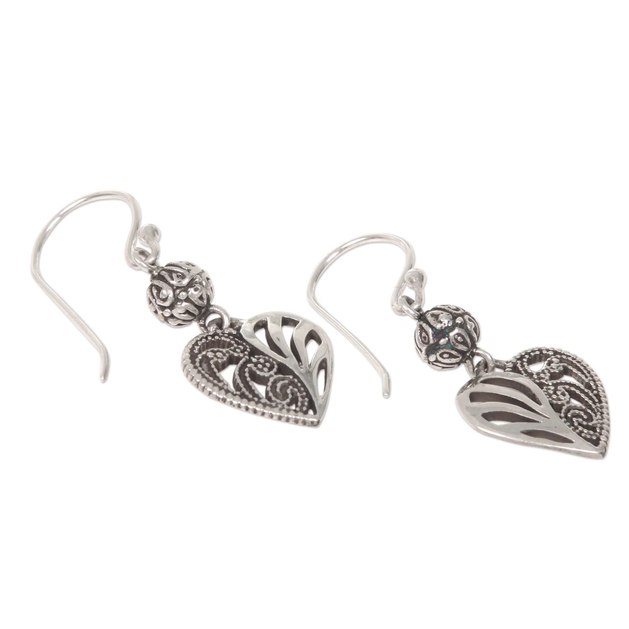 The Other Side Sterling Silver Dangle Earrings Heart Shape from Indonesia - Image 4
