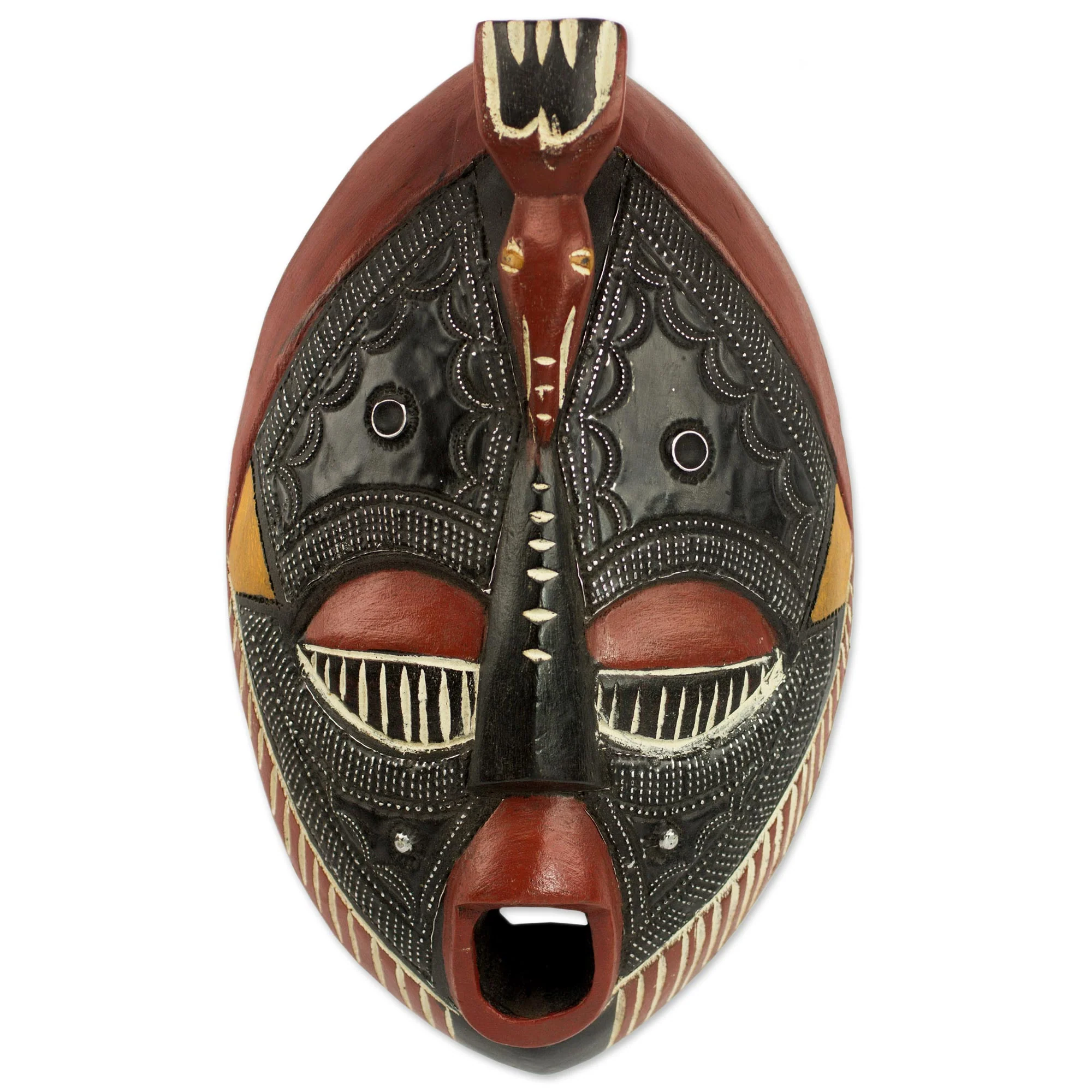 The Town Crier Aluminum and Sese Wood African Carved Mask of a Town Crier - Image 2