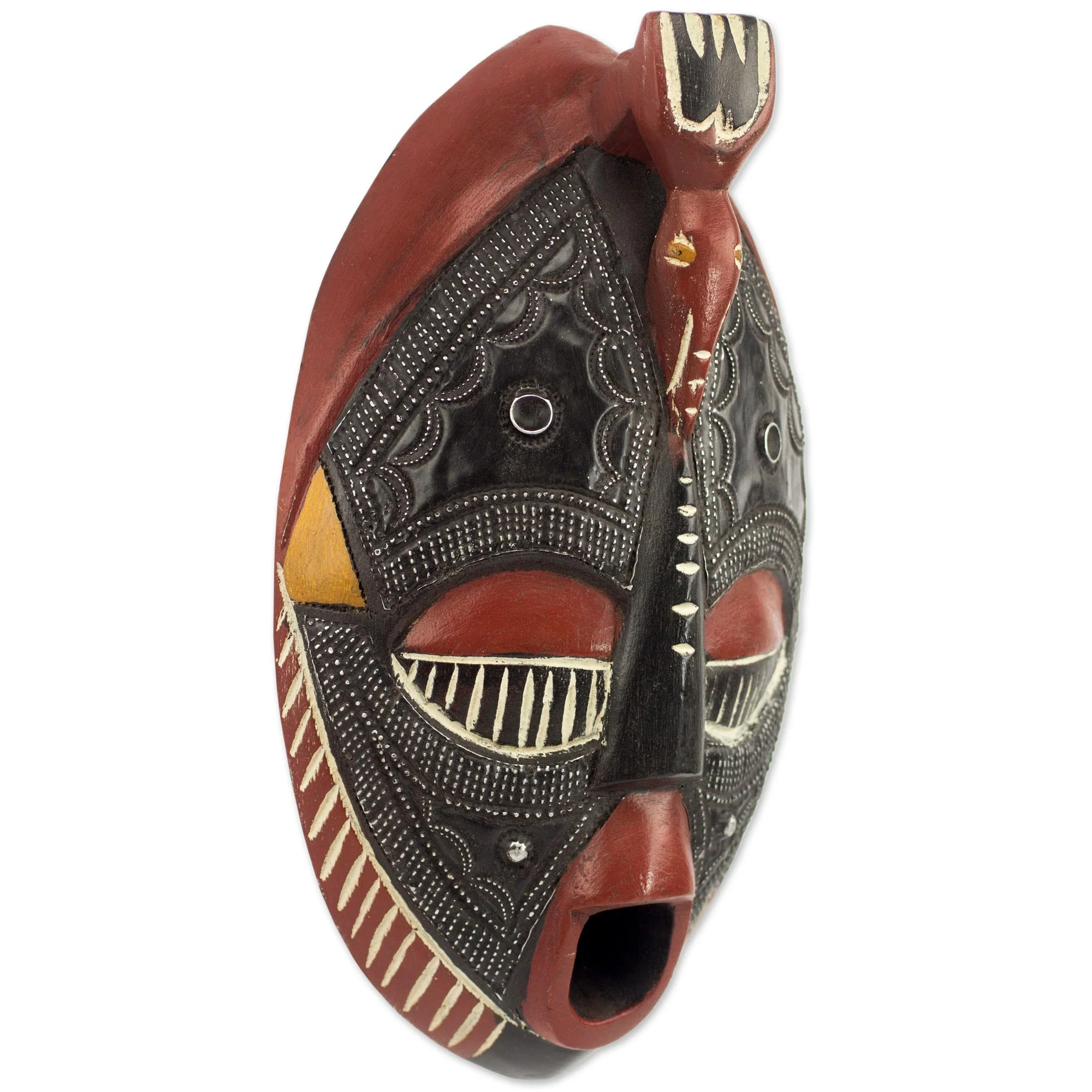 The Town Crier Aluminum and Sese Wood African Carved Mask of a Town Crier - Image 3