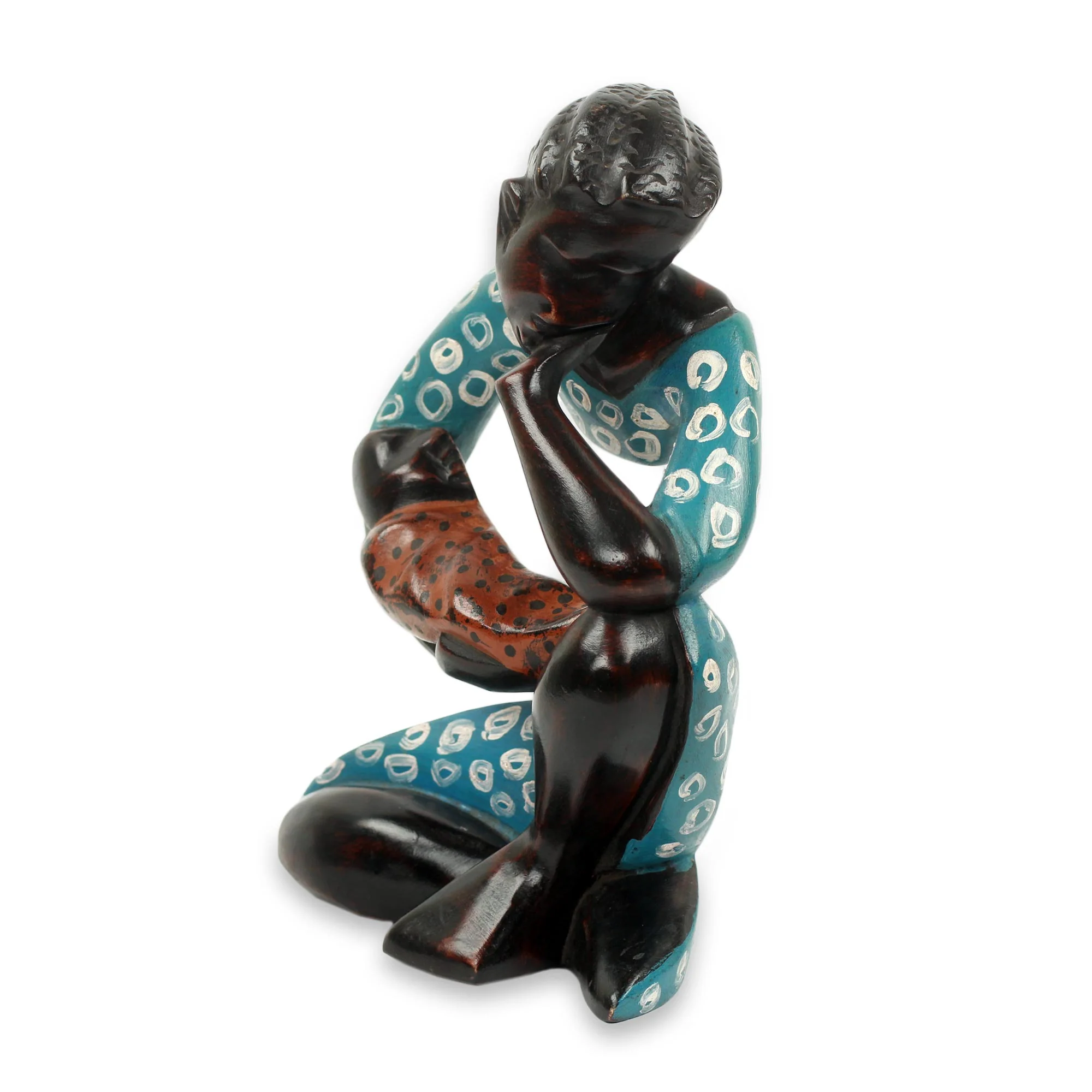Thinking Mother Mother and Child Modern Wood Sculpture Carved by Hand - Image 4
