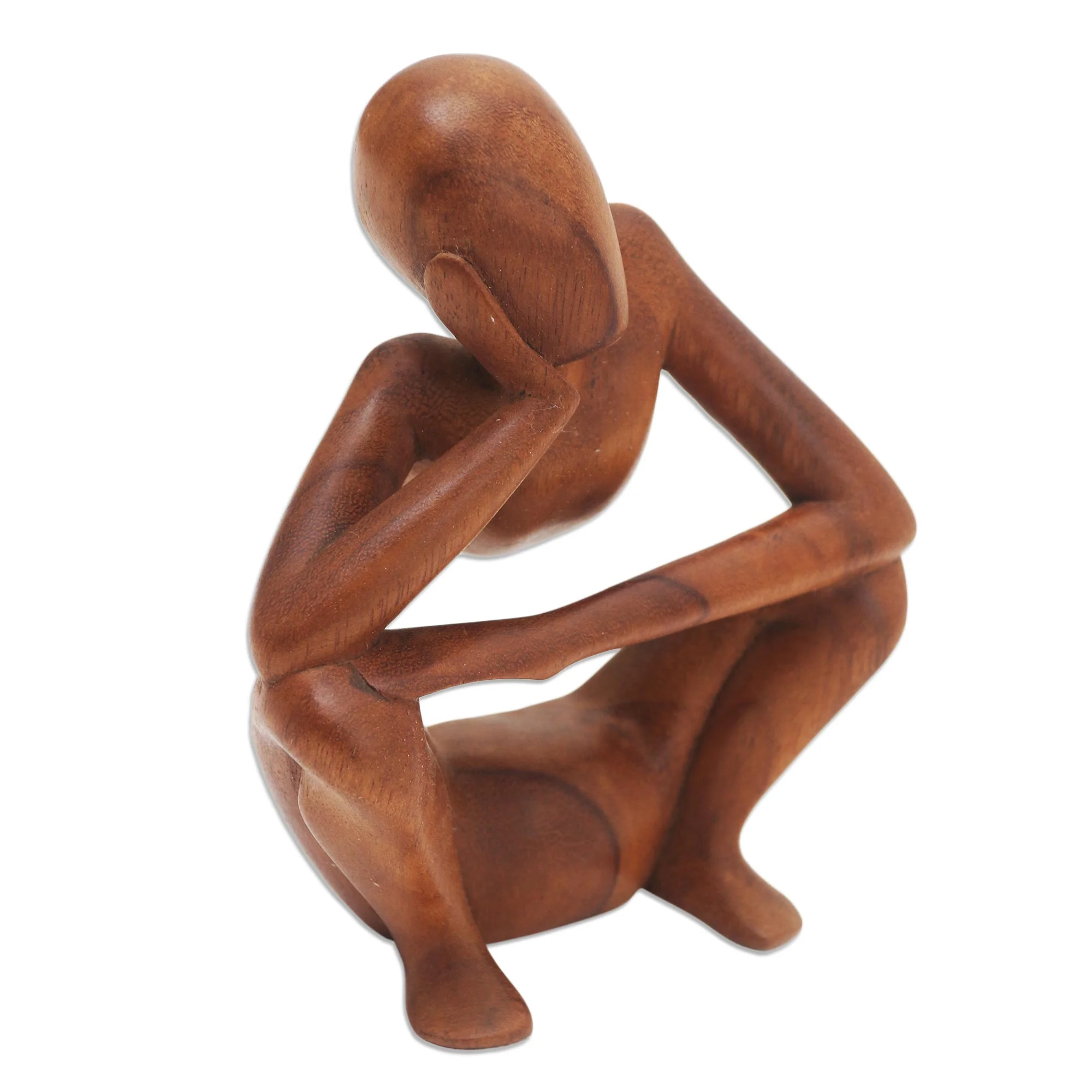 Thinking Posture Hand Carved Suar Wood Statuette - Image 4