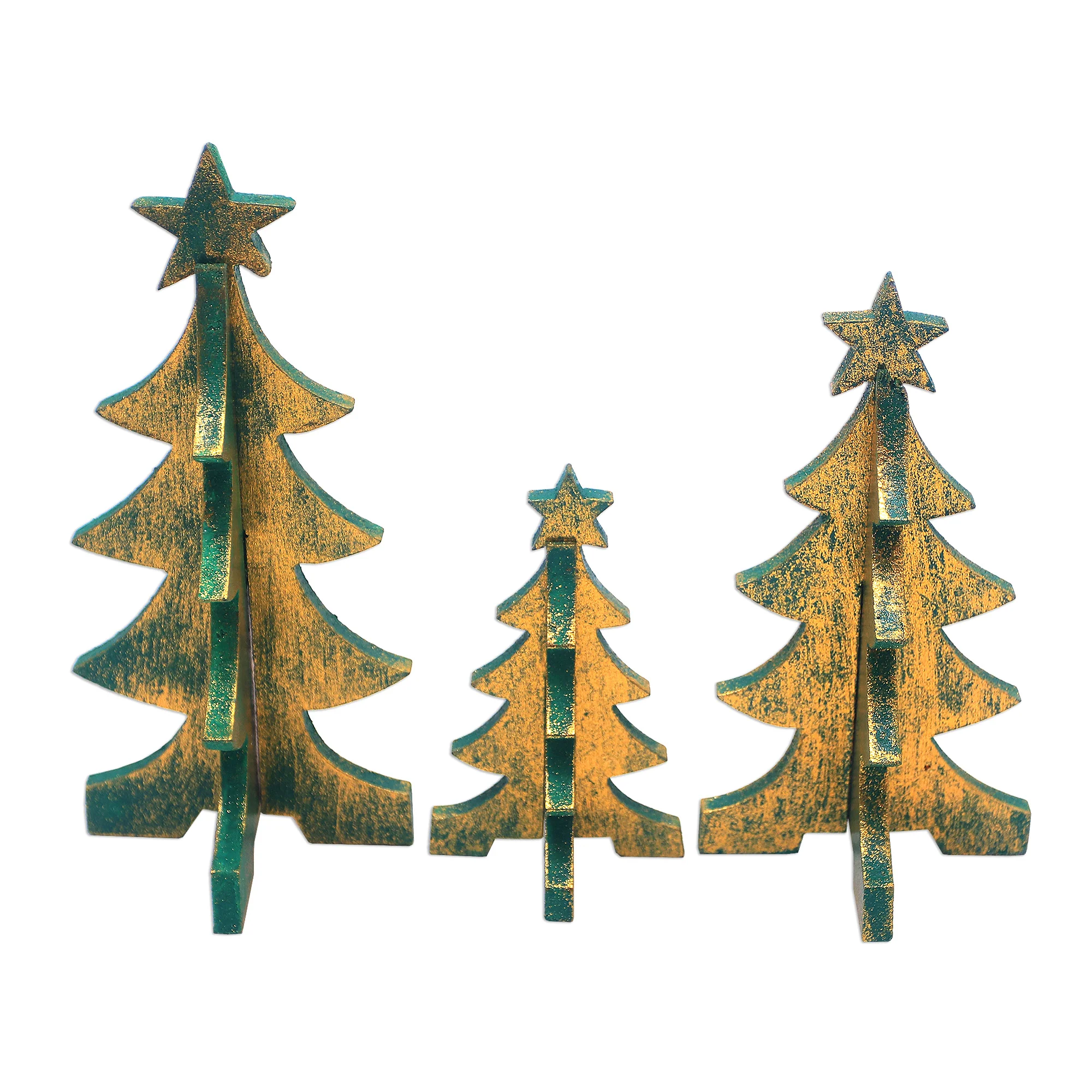 Three Christmas Trees Wood Christmas Tree Tabletop Decor from Bali (Set of 3) - Image 3
