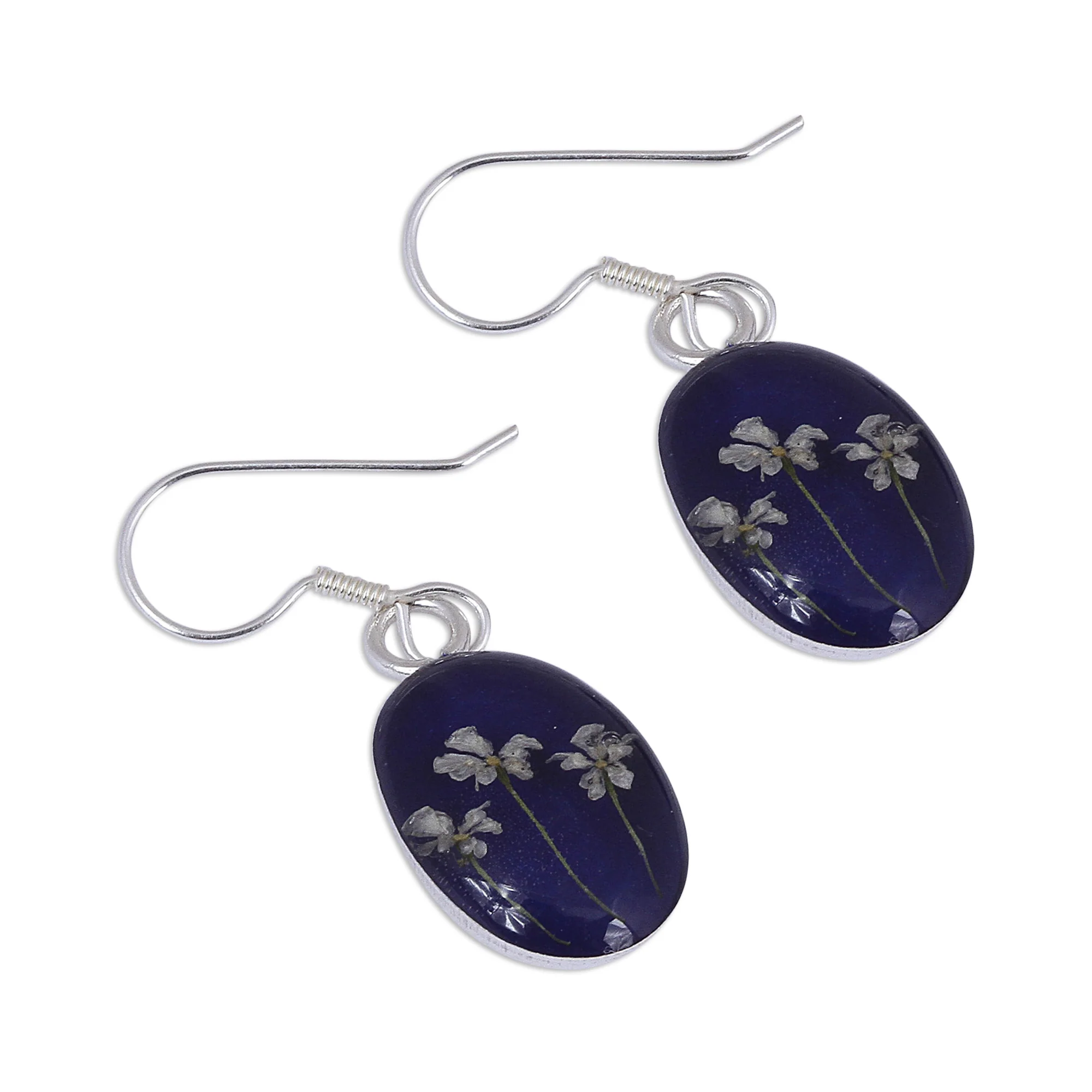 Three Flowers Oval Natural Flower Dangle Earrings from Mexico - Image 4