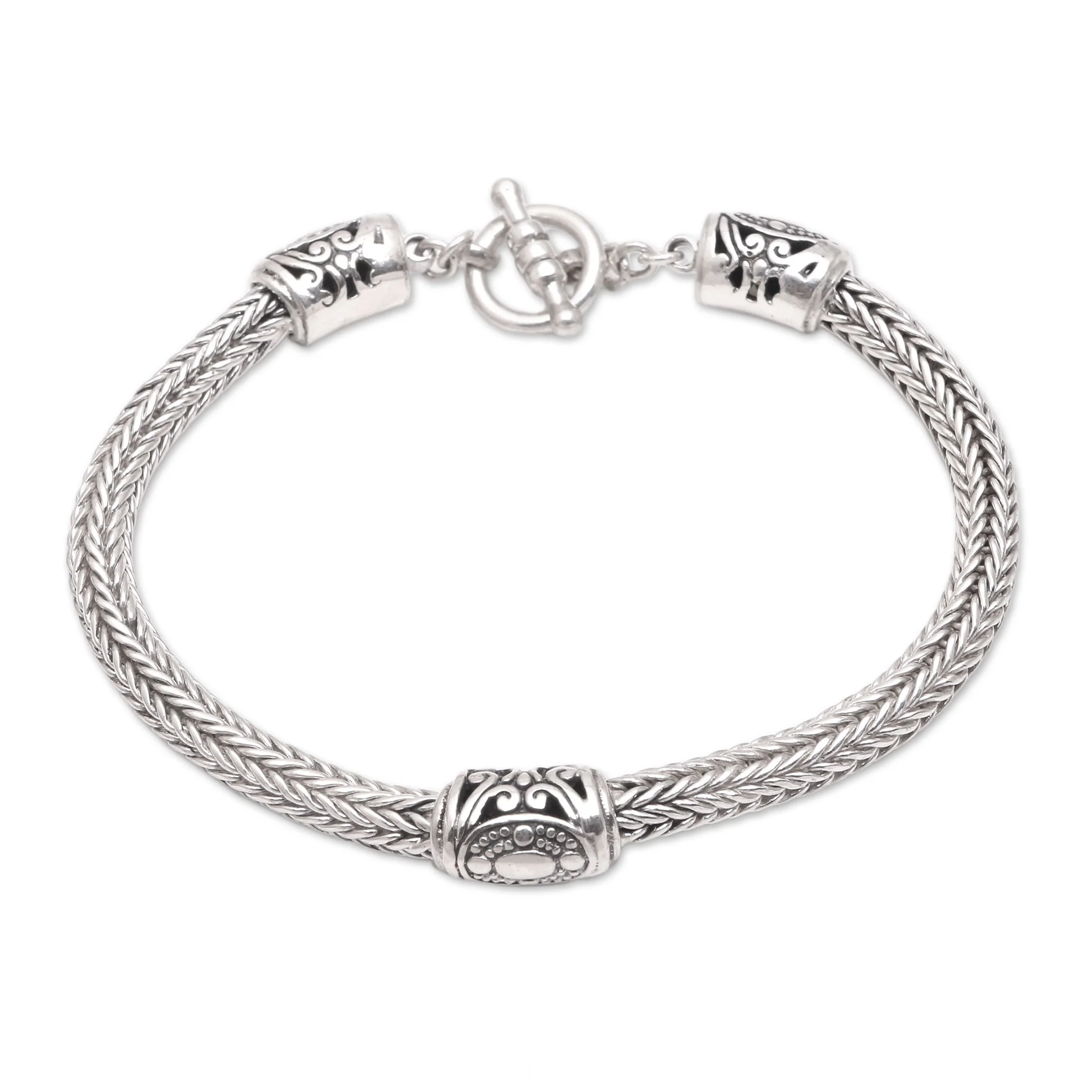Three Siblings Artisan Crafted Sterling Silver Pendant Bracelet from Bali - Image 2