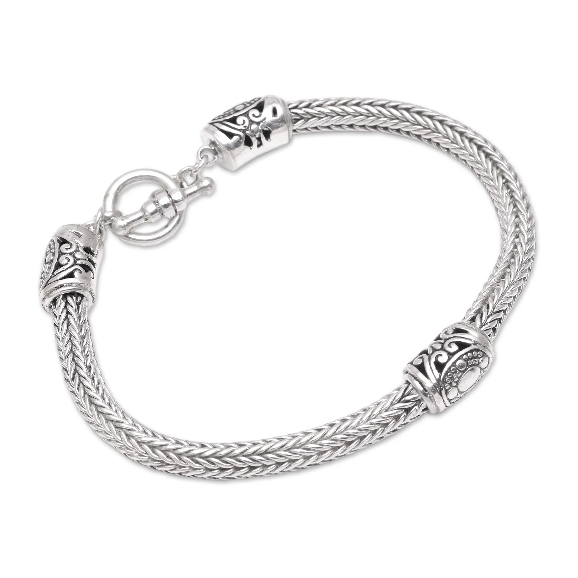 Three Siblings Artisan Crafted Sterling Silver Pendant Bracelet from Bali - Image 4