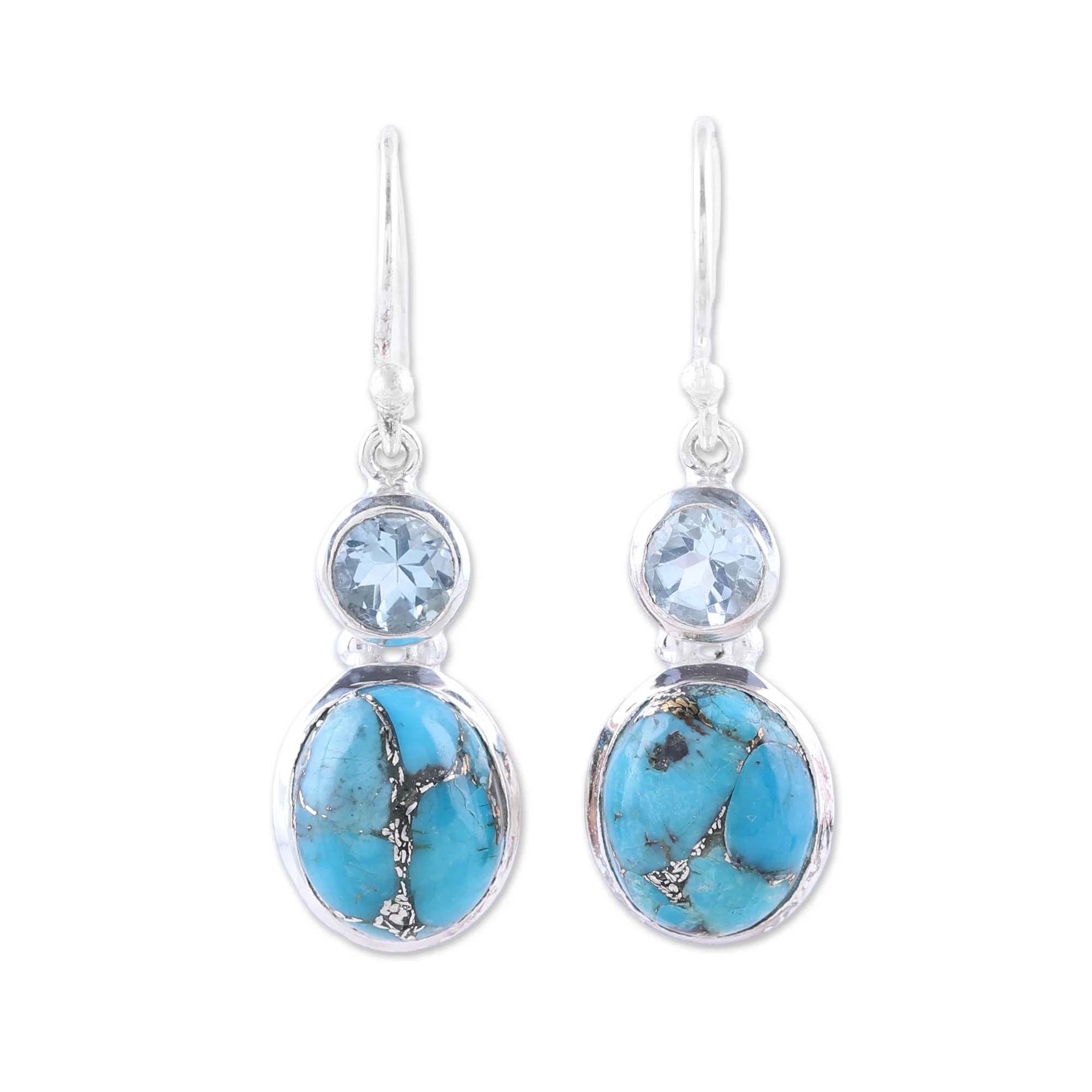 Tidal Dream Blue Topaz and Composite Turquoise Dangle Earrings - Image 2