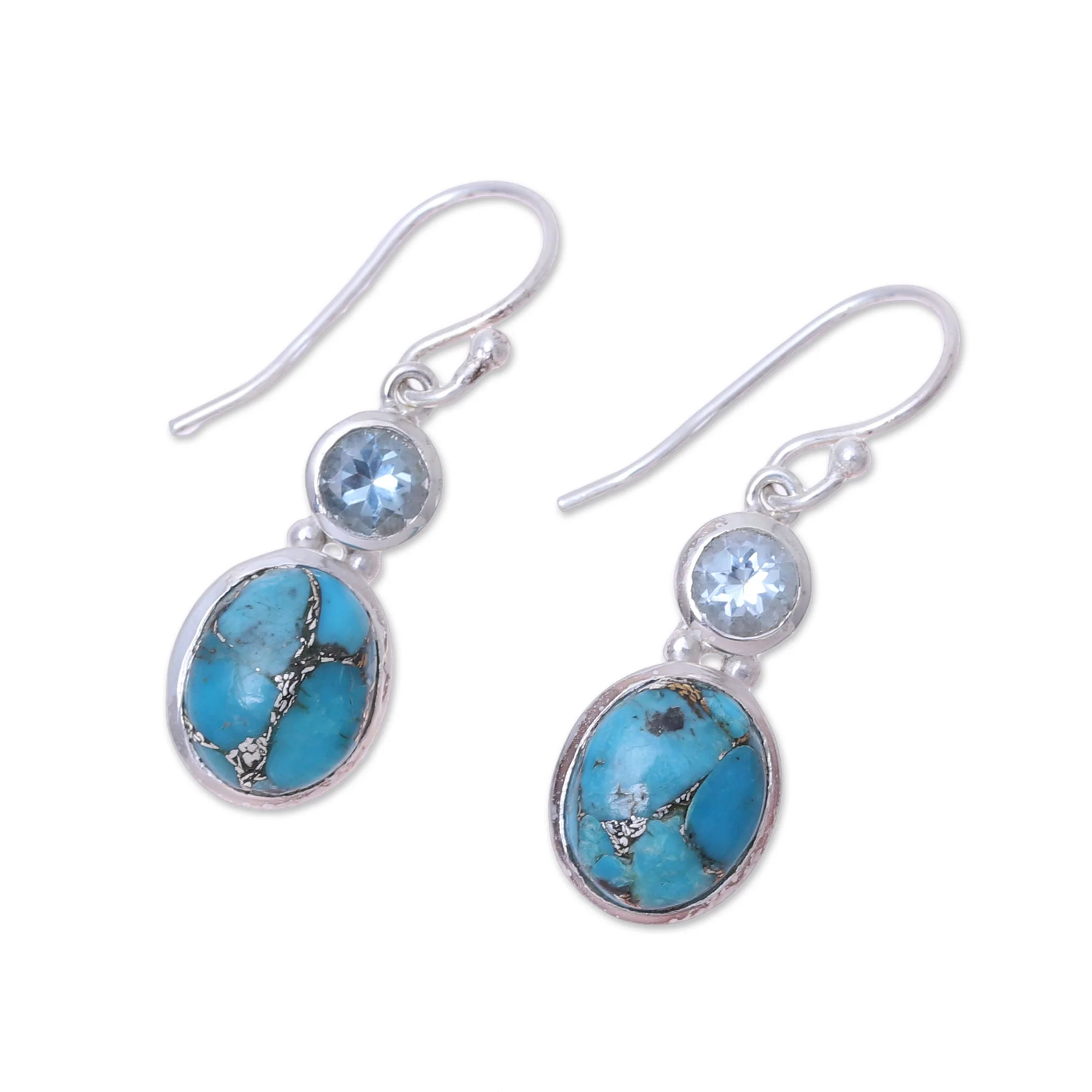 Tidal Dream Blue Topaz and Composite Turquoise Dangle Earrings - Image 4