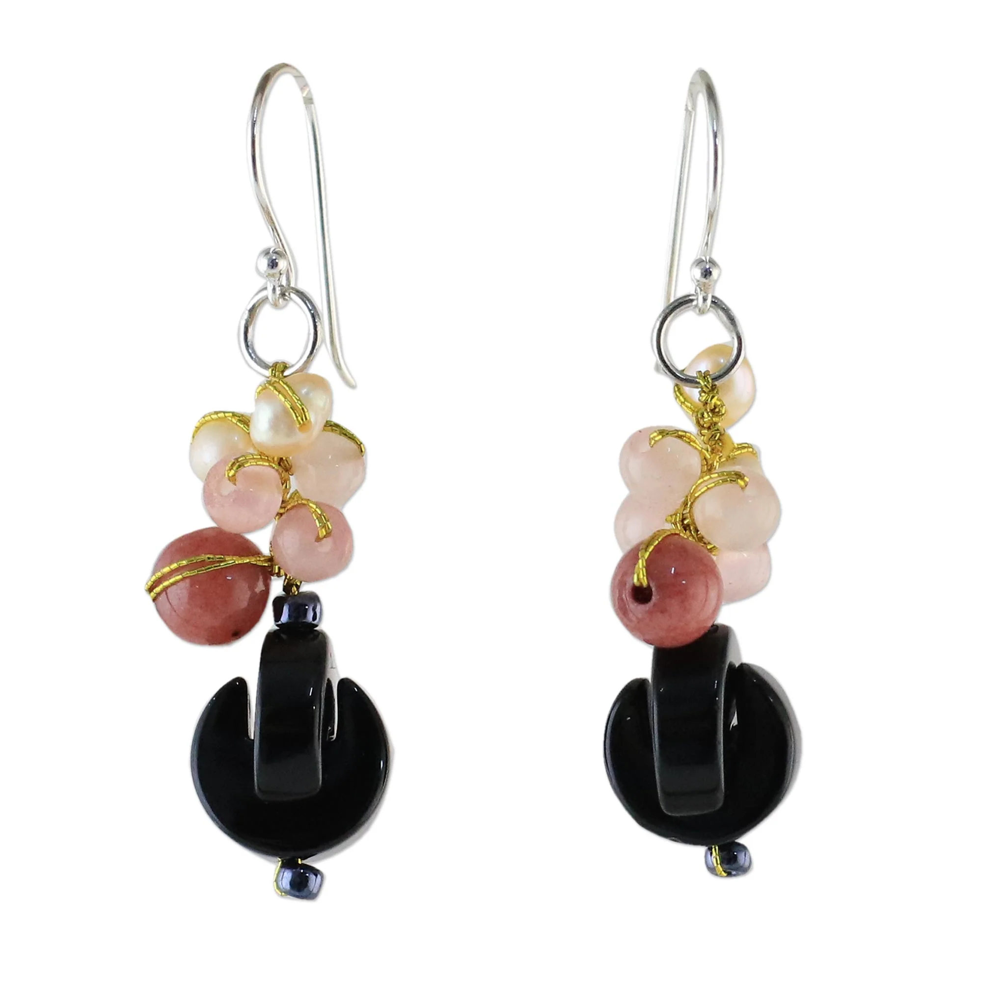 Tidal Wave in Pink Onyx Multi-Gemstone Dangle Earrings from Thailand - Image 2