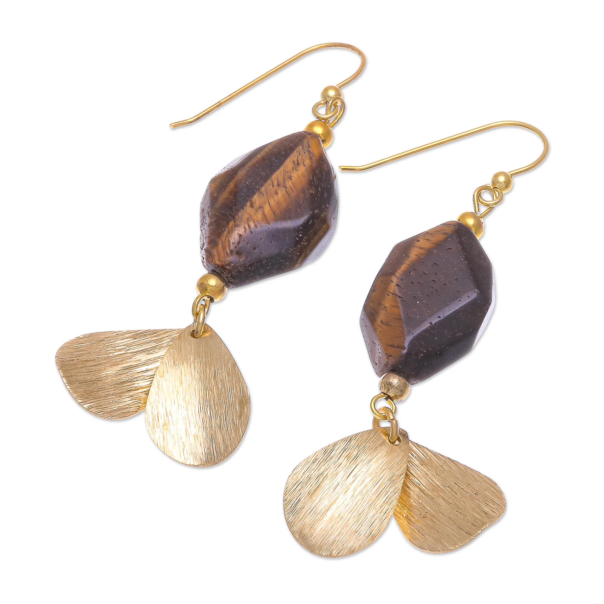 Tiger Stripes Hand Threaded Gold Plated Tiger's Eye Dangle Earrings - Image 4