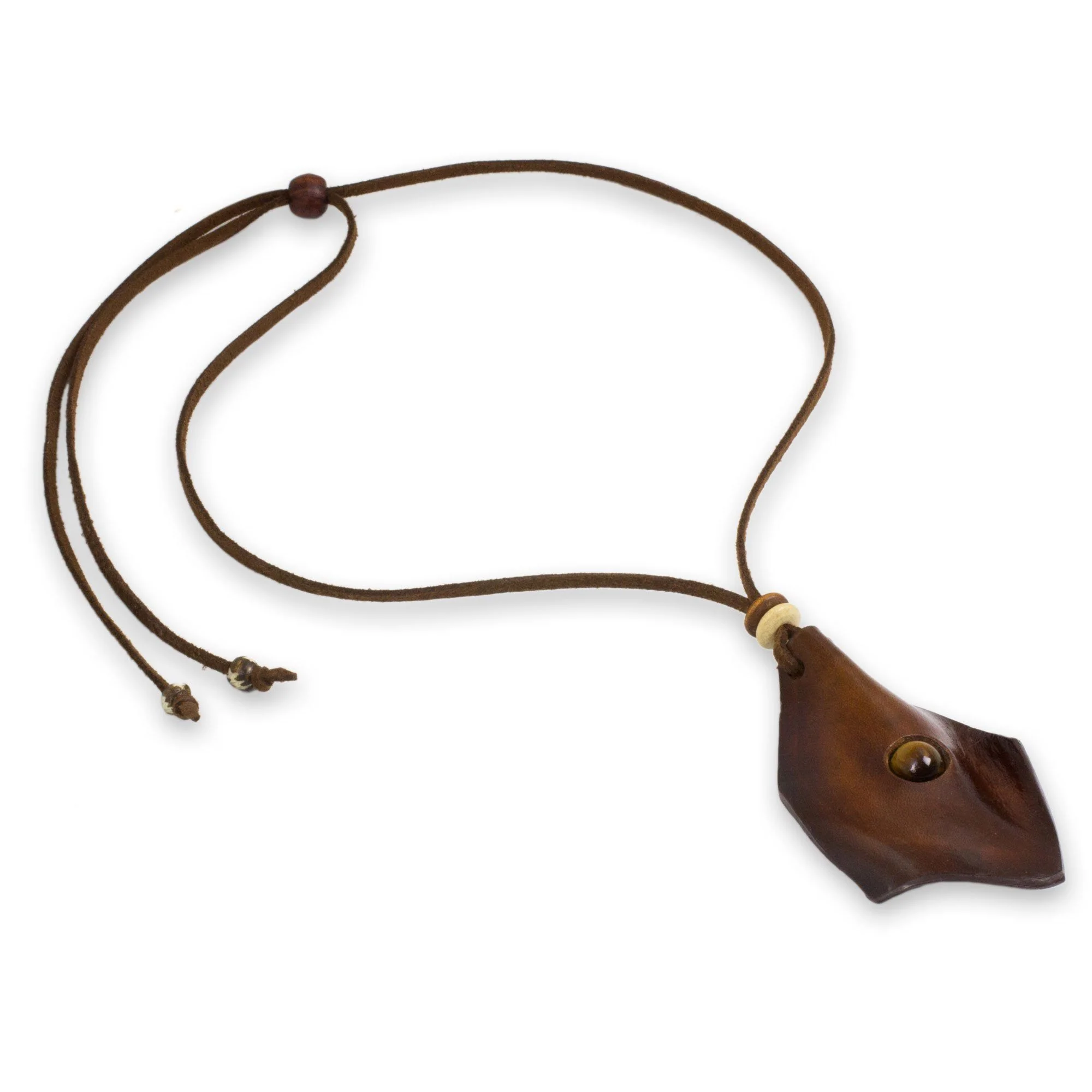 Tiger's Eye & Leather Men's Pendant Necklace - Image 3