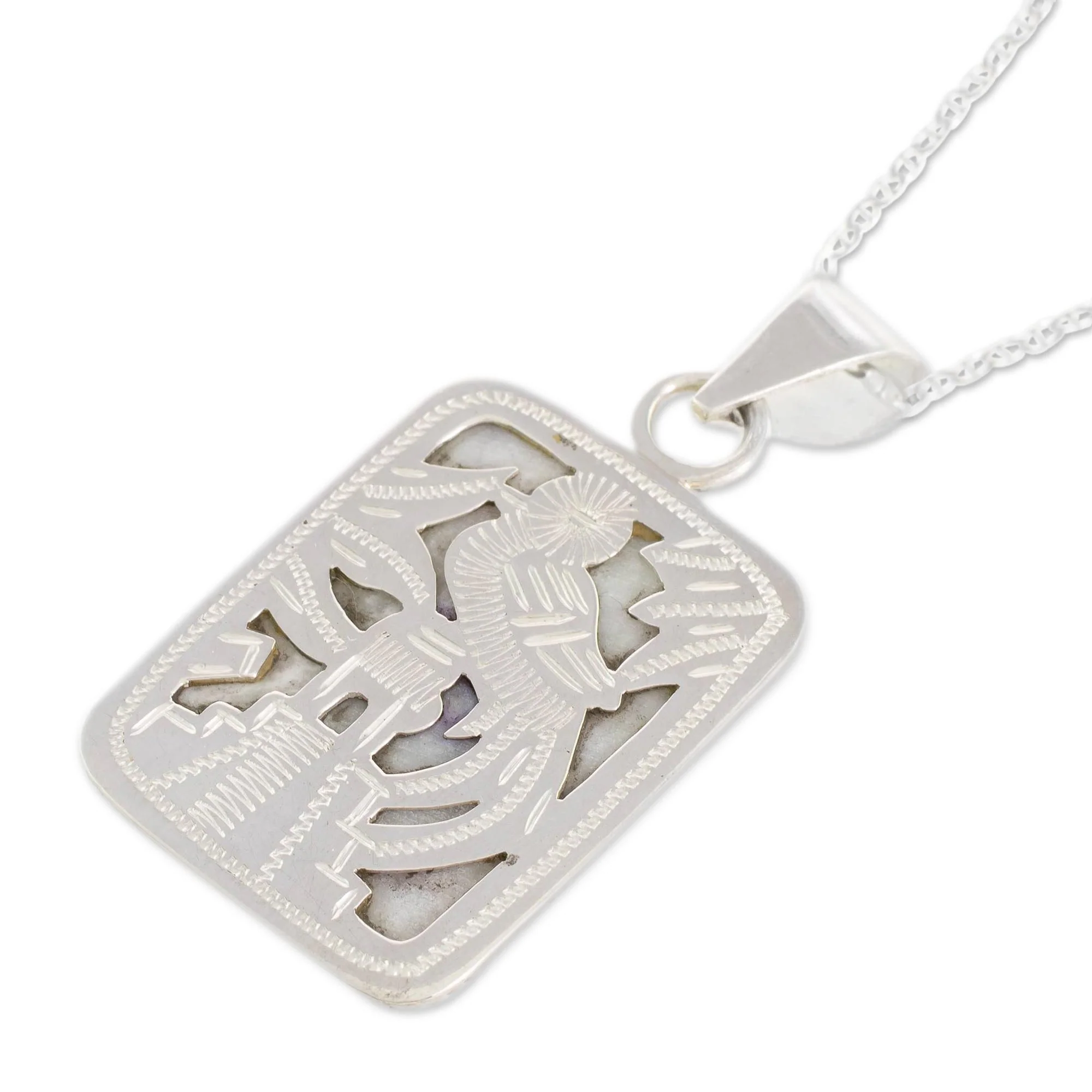 Tikal Reversible Lilac Jade and Silver Maya Pyramid Necklace - Image 4