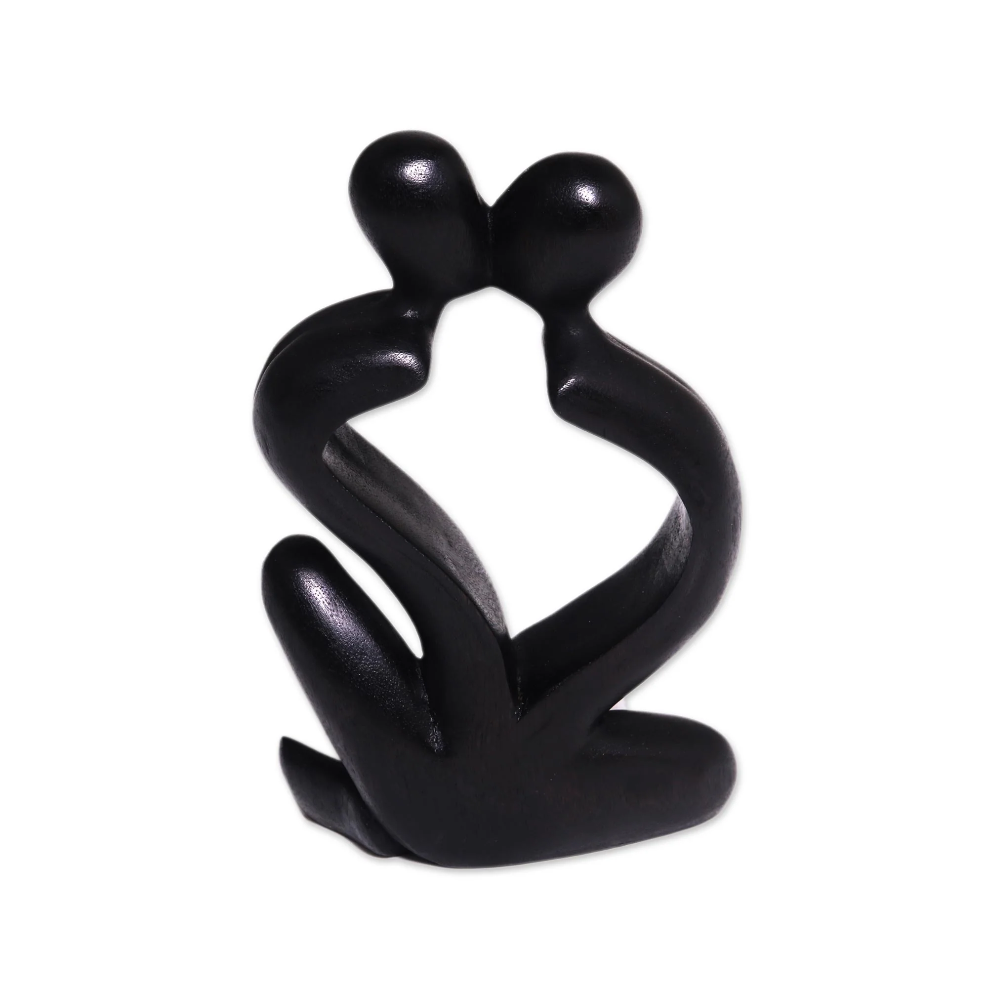 Timeless Love Hand-Carved Black Timeless Love Suar Wood Couple Sculpture - Image 4