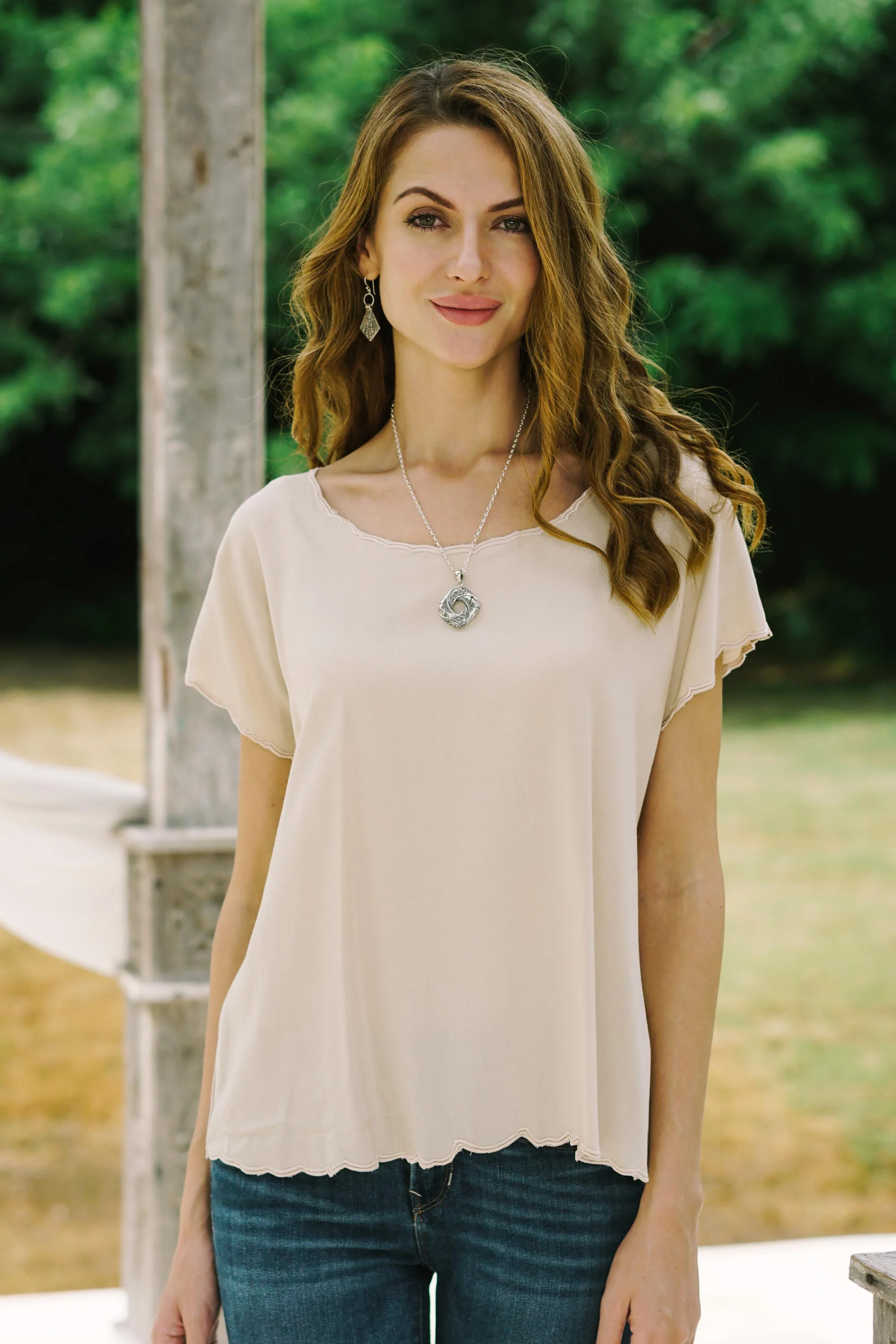 Timeless Tee in Ivory Ivory Short-Sleeved Rayon Blouse - Image 3