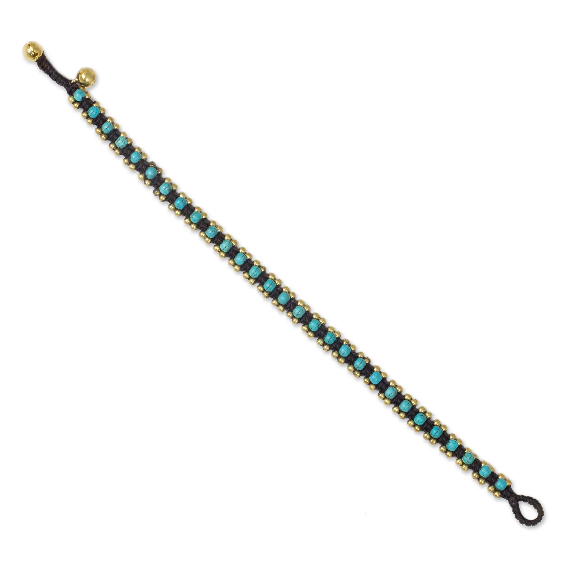 Tinkling Bells Blue Calcite Brass Beaded Anklet - Image 3