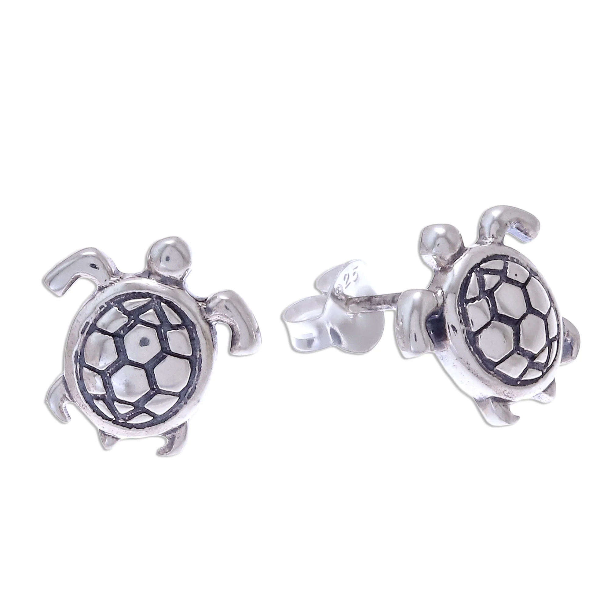 Tiny Turtles Thai Artisan Handcrafted Sterling Silver Turtle Earrings - Image 4
