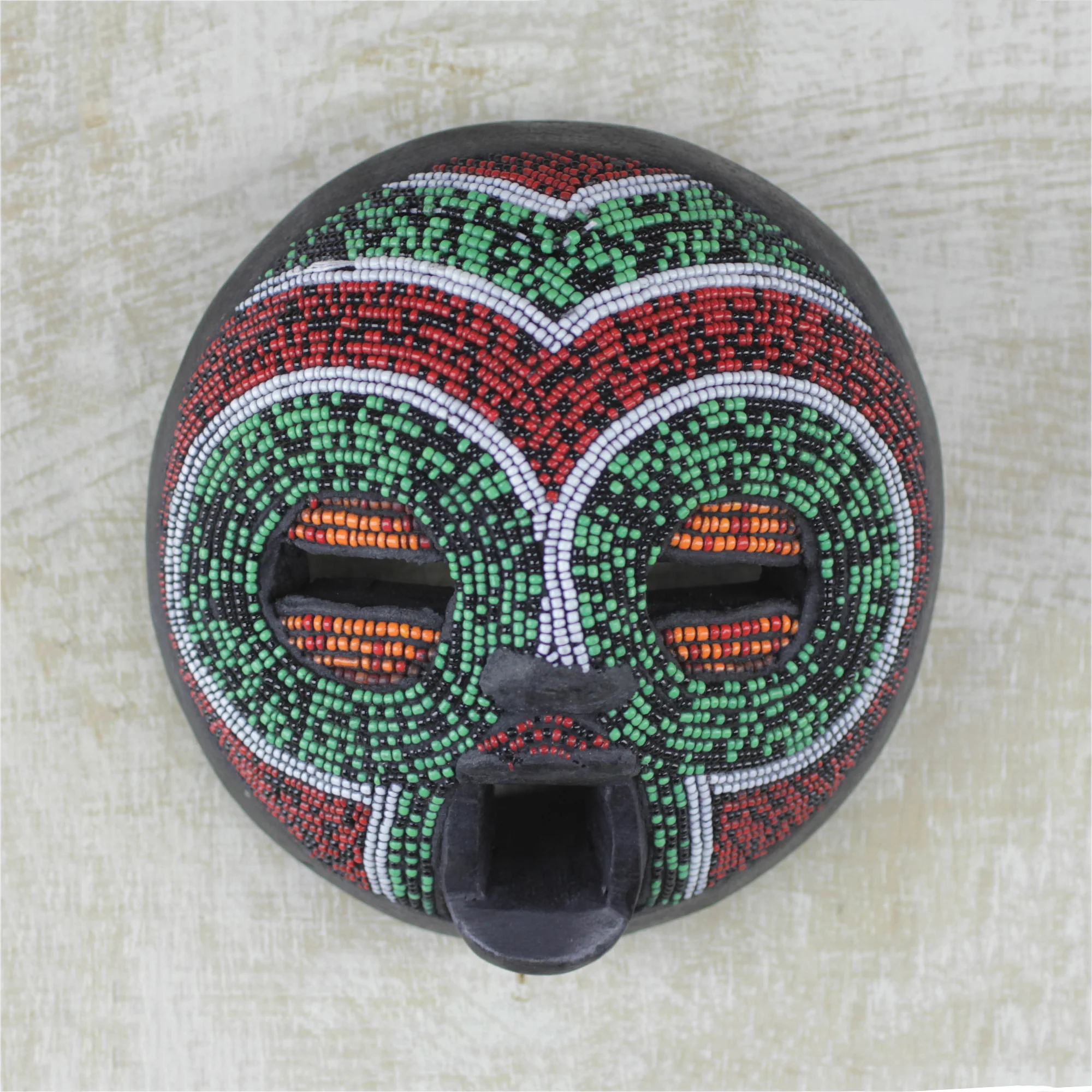 Tired Eyes African Wood Mask Beaded with Recycled Glass from Ghana