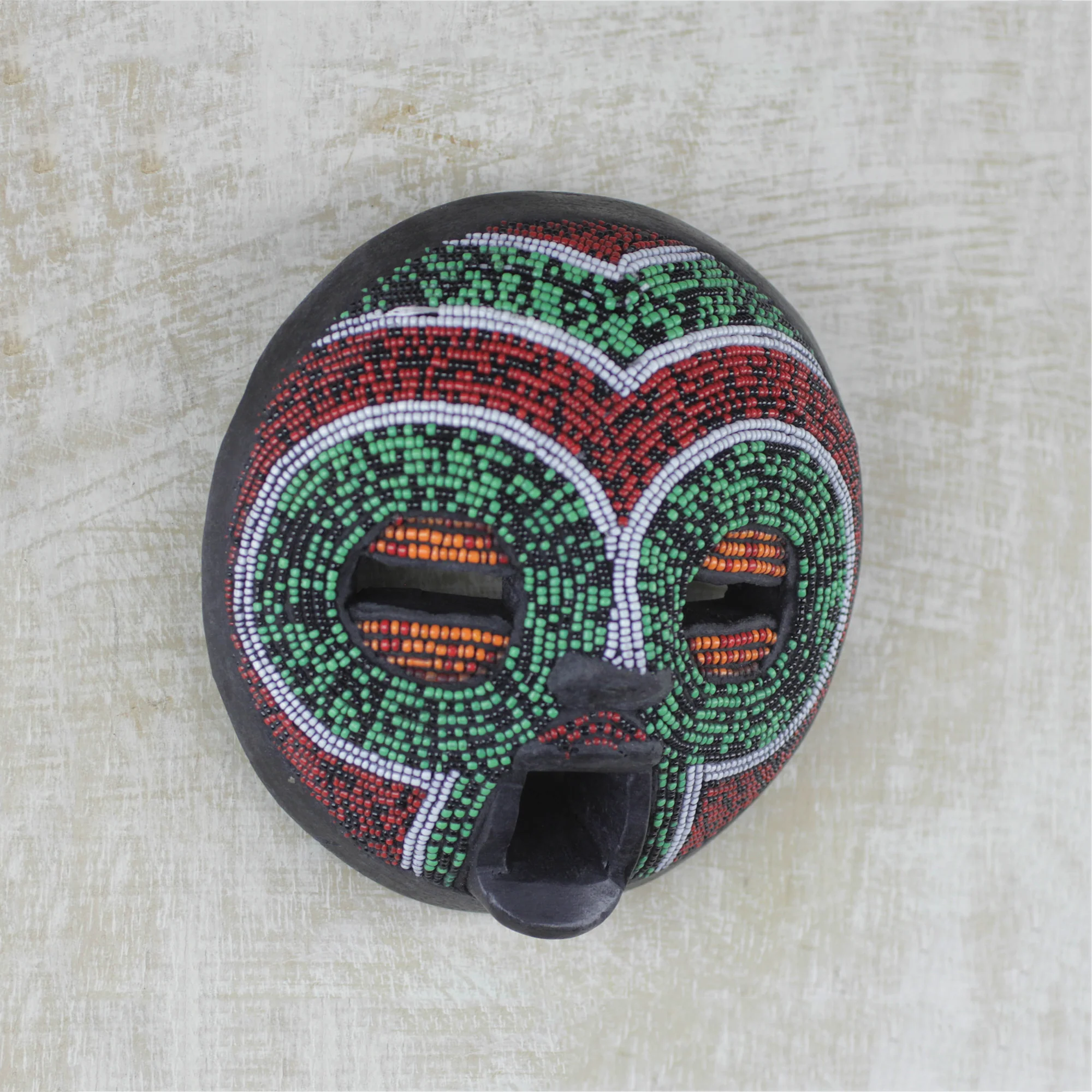 Tired Eyes African Wood Mask Beaded with Recycled Glass from Ghana - Image 3