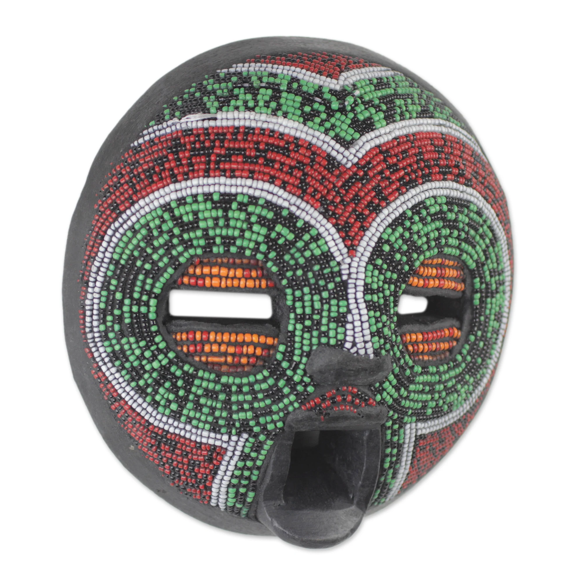 Tired Eyes African Wood Mask Beaded with Recycled Glass from Ghana - Image 4