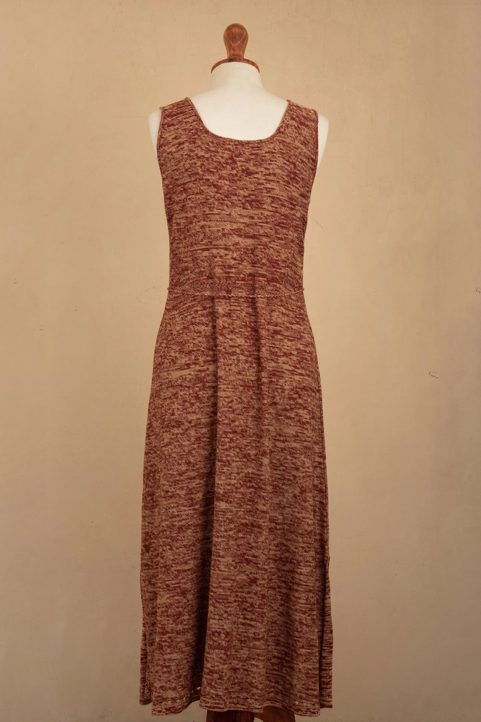 Toqo Melange Organic Cotton Buttoned Maxi Dress in Russet Red from Peru - Image 5