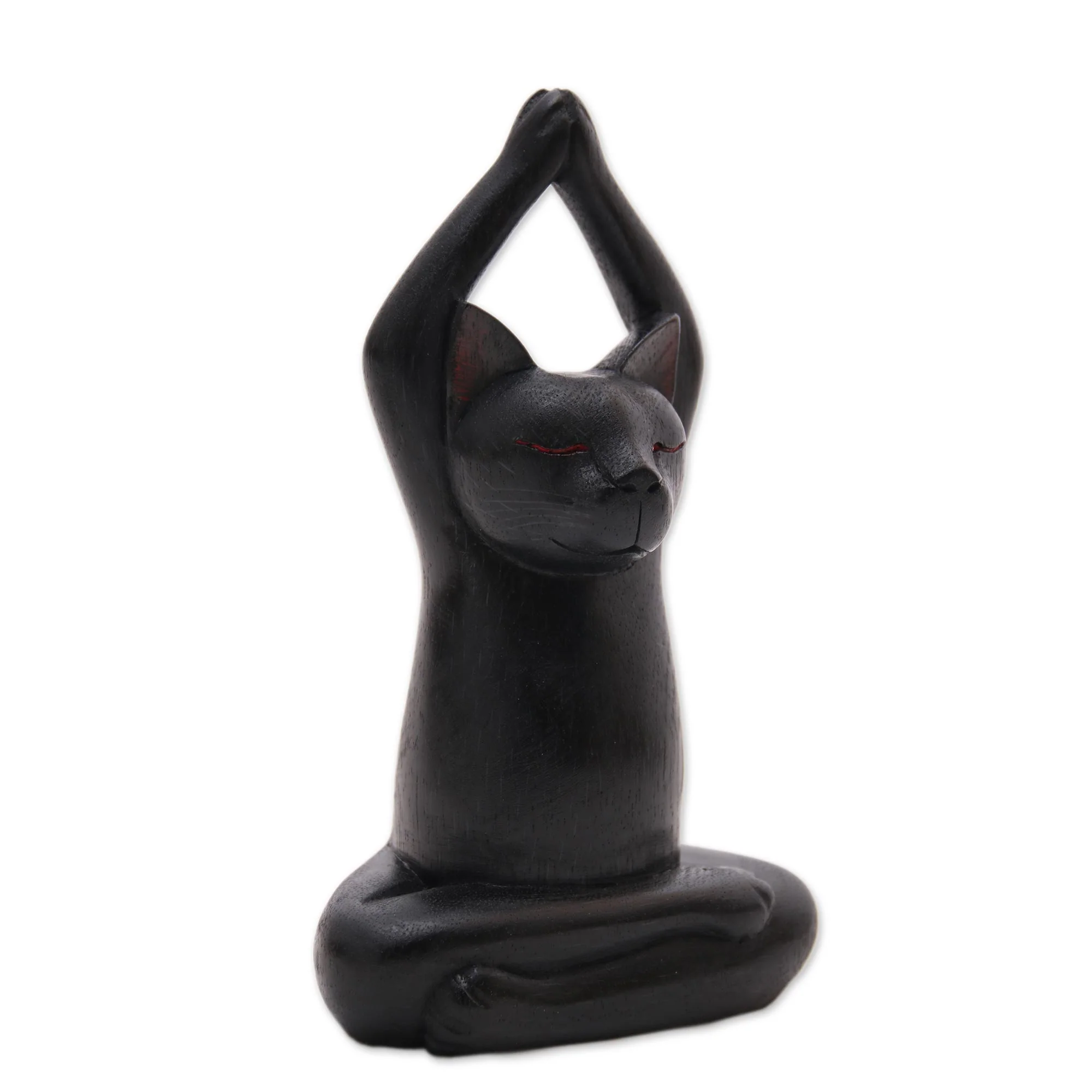Toward the Sky Black Yoga Cat Black Suar Wood Asana Pose Yoga Cat Sculpture from Bali - Image 5