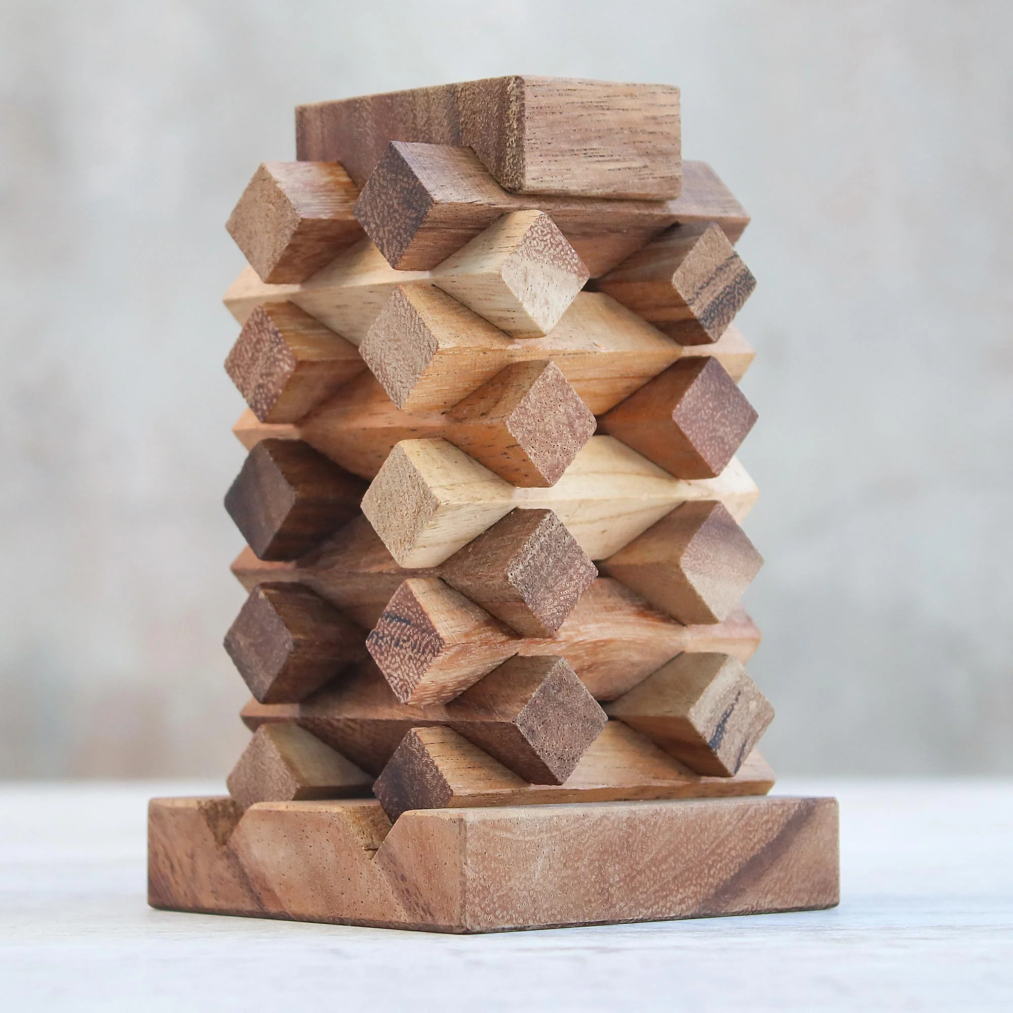 Tower of Pisa 18-Piece Raintree Wood Tower Puzzle from Thailand - Image 3