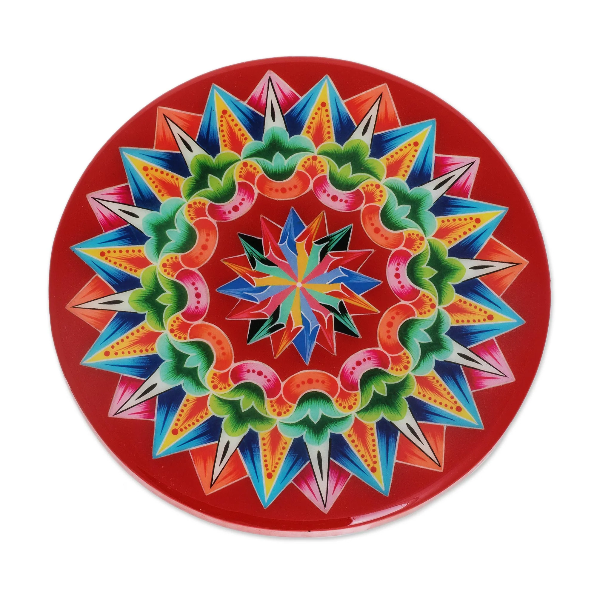 Traditional Colors in Red Decoupage Wood Trivet in Red from Costa Rica - Image 3