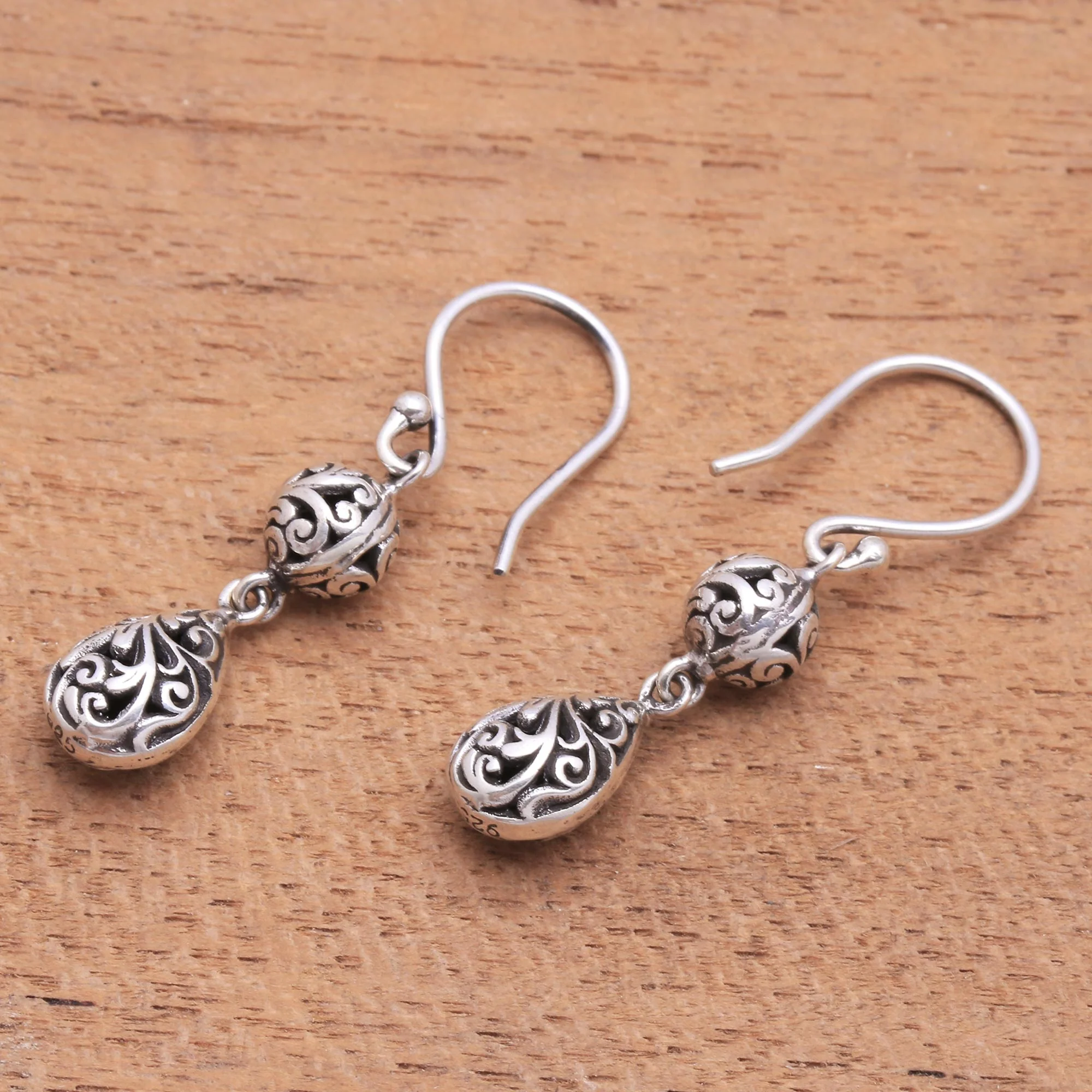 Traditional Dew Dewdrop Sterling Silver Dangle Earrings from Bali - Image 3